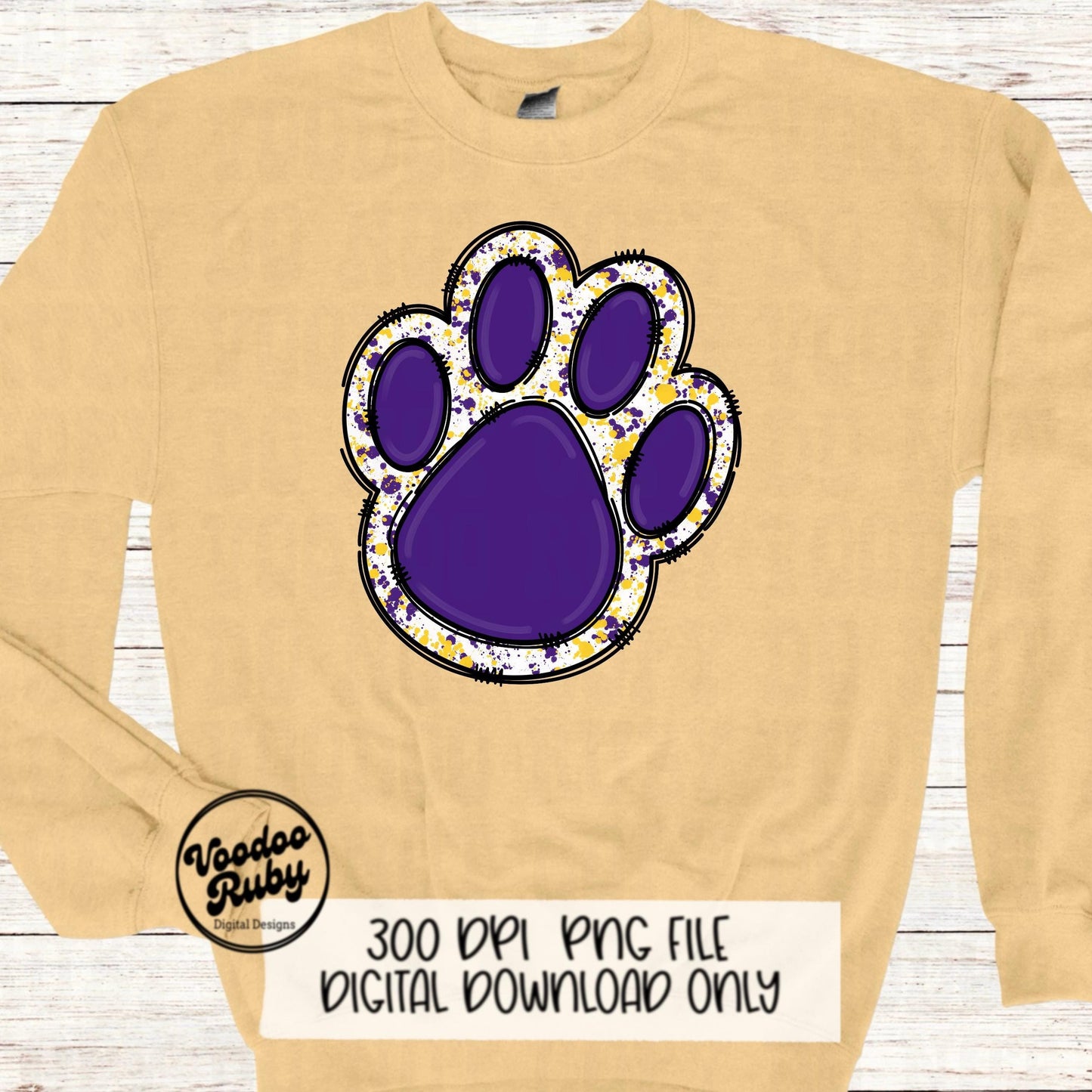 Purple Gold Mascot Paw PNG Design Sublimation Hand Drawn Digital Download Football PNG Purple Gold png Paw Print png Mascot DTF Printable