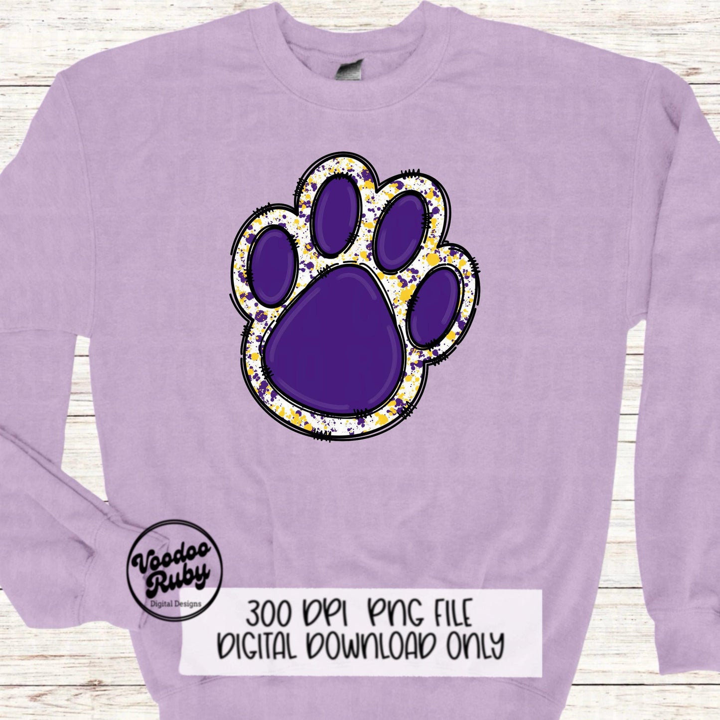 Purple Gold Mascot Paw PNG Design Sublimation Hand Drawn Digital Download Football PNG Purple Gold png Paw Print png Mascot DTF Printable