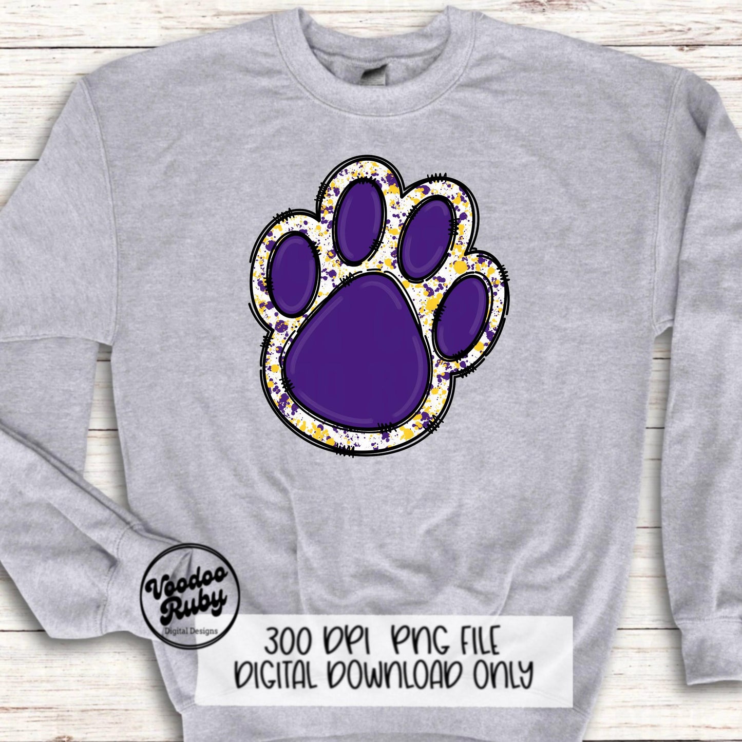 Purple Gold Mascot Paw PNG Design Sublimation Hand Drawn Digital Download Football PNG Purple Gold png Paw Print png Mascot DTF Printable