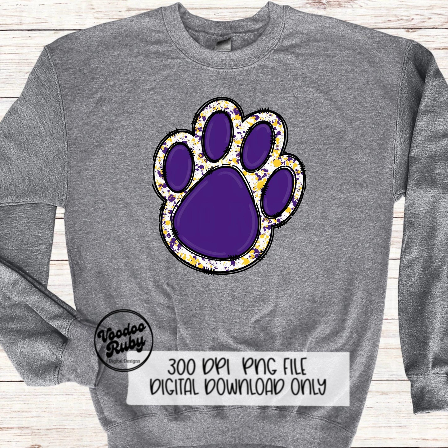 Purple Gold Mascot Paw PNG Design Sublimation Hand Drawn Digital Download Football PNG Purple Gold png Paw Print png Mascot DTF Printable