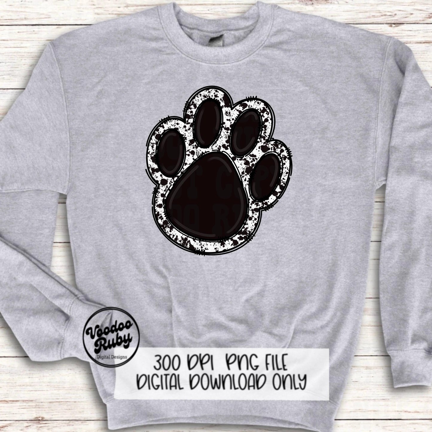 Paw PNG Design Hand Drawn Digital Download Mascot Sublimation Black Paw Print PNG Football DTF Printable Clip Art Cheer png