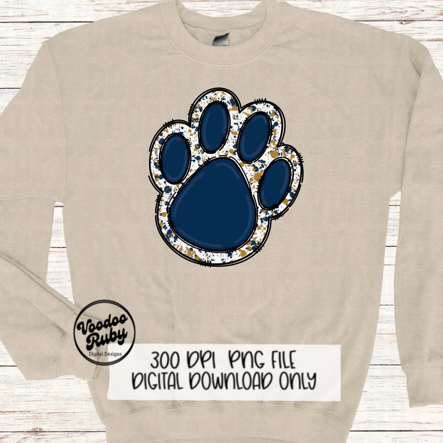 Blue Gold Paw PNG Design Sublimation Hand Drawn Digital Download Sublimation Blanks Paw Print Mascot PNG Football DTF Printable Clip Art