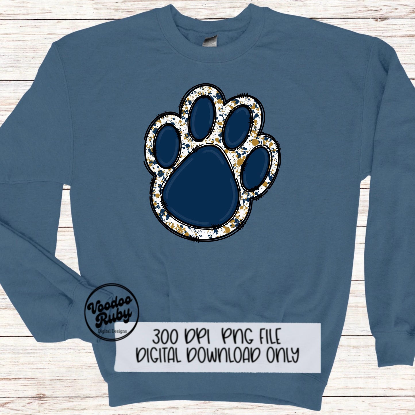 Blue Gold Paw PNG Design Sublimation Hand Drawn Digital Download Sublimation Blanks Paw Print Mascot PNG Football DTF Printable Clip Art