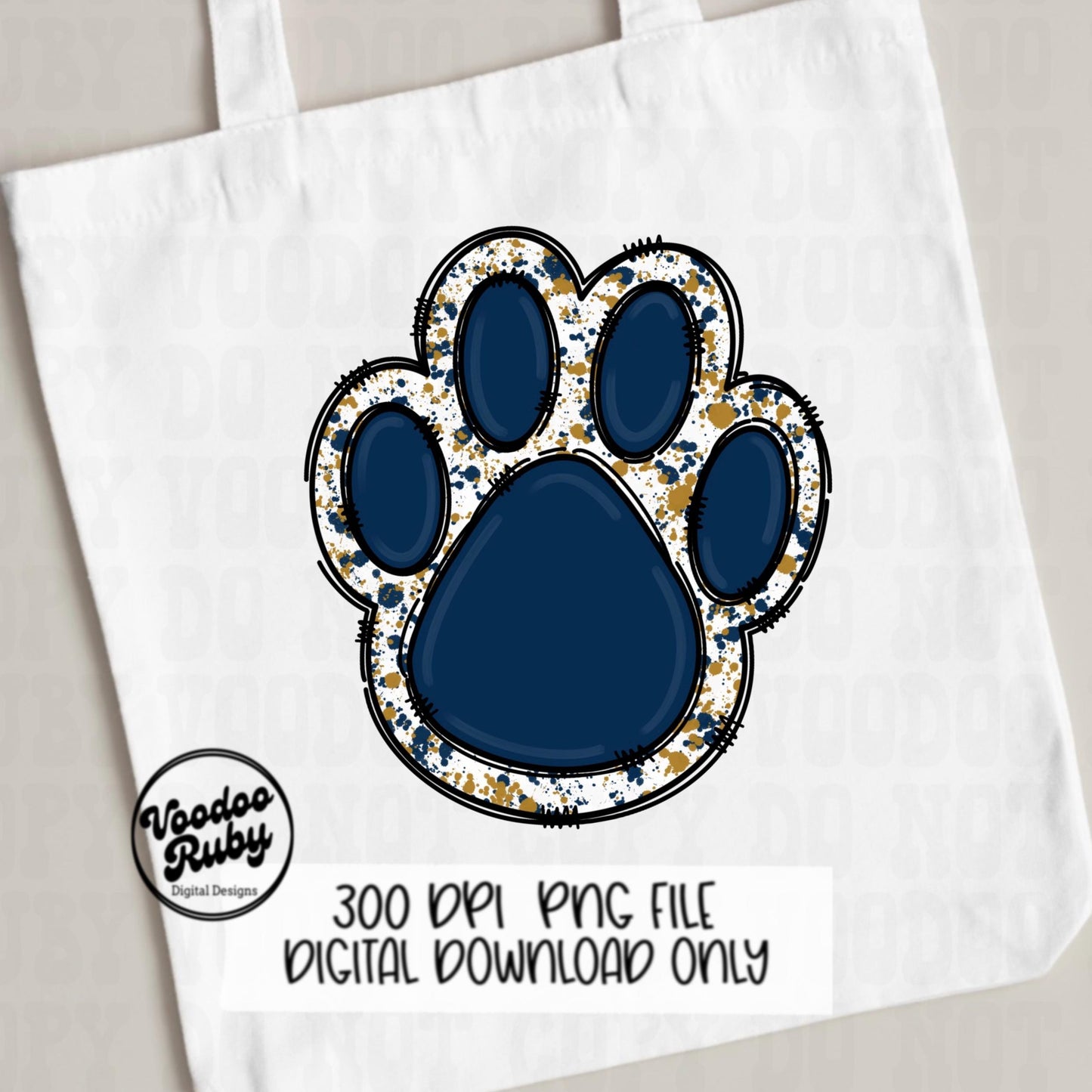 Blue Gold Paw PNG Design Sublimation Hand Drawn Digital Download Sublimation Blanks Paw Print Mascot PNG Football DTF Printable Clip Art
