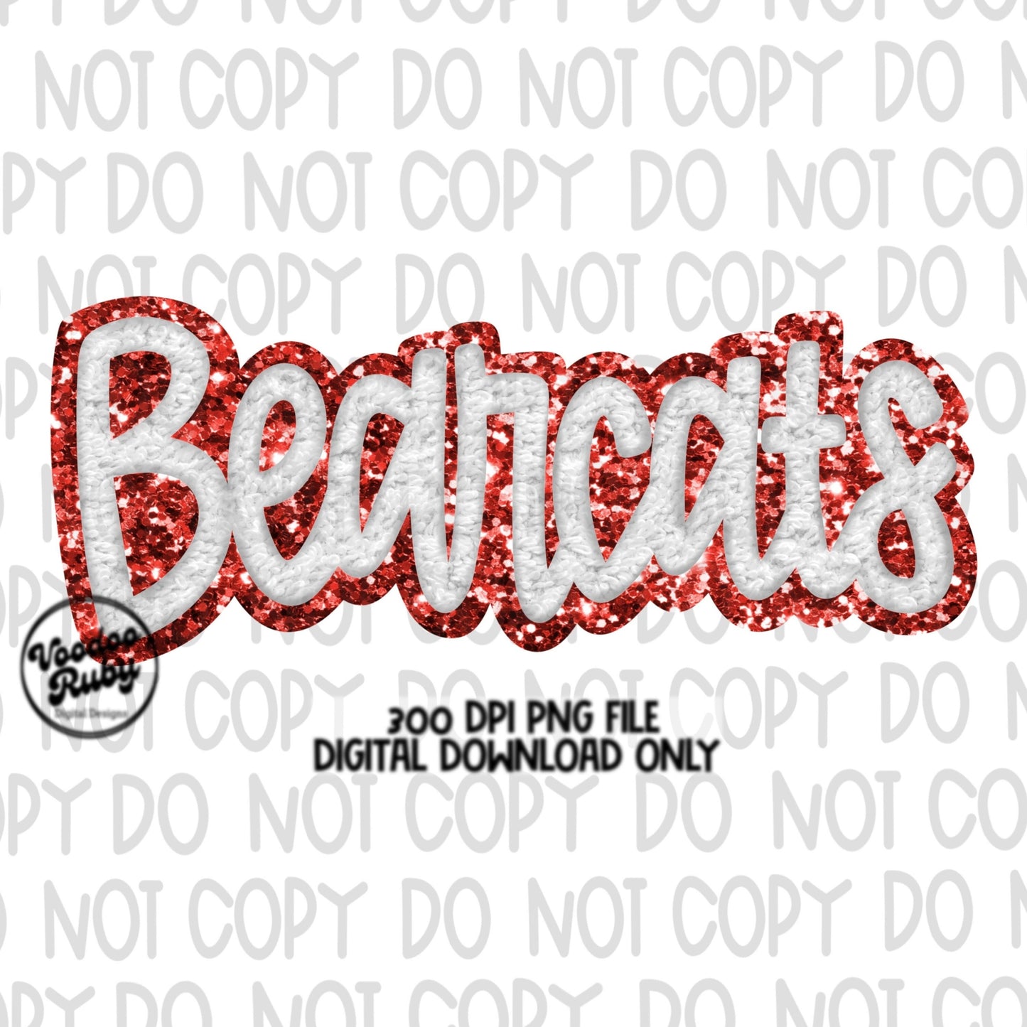 Bearcats PNG Design Sublimation Faux Chenille Patches Faux Applique Hand Drawn Digital Download Sublimation Football Red White Bearcats DTF Printable