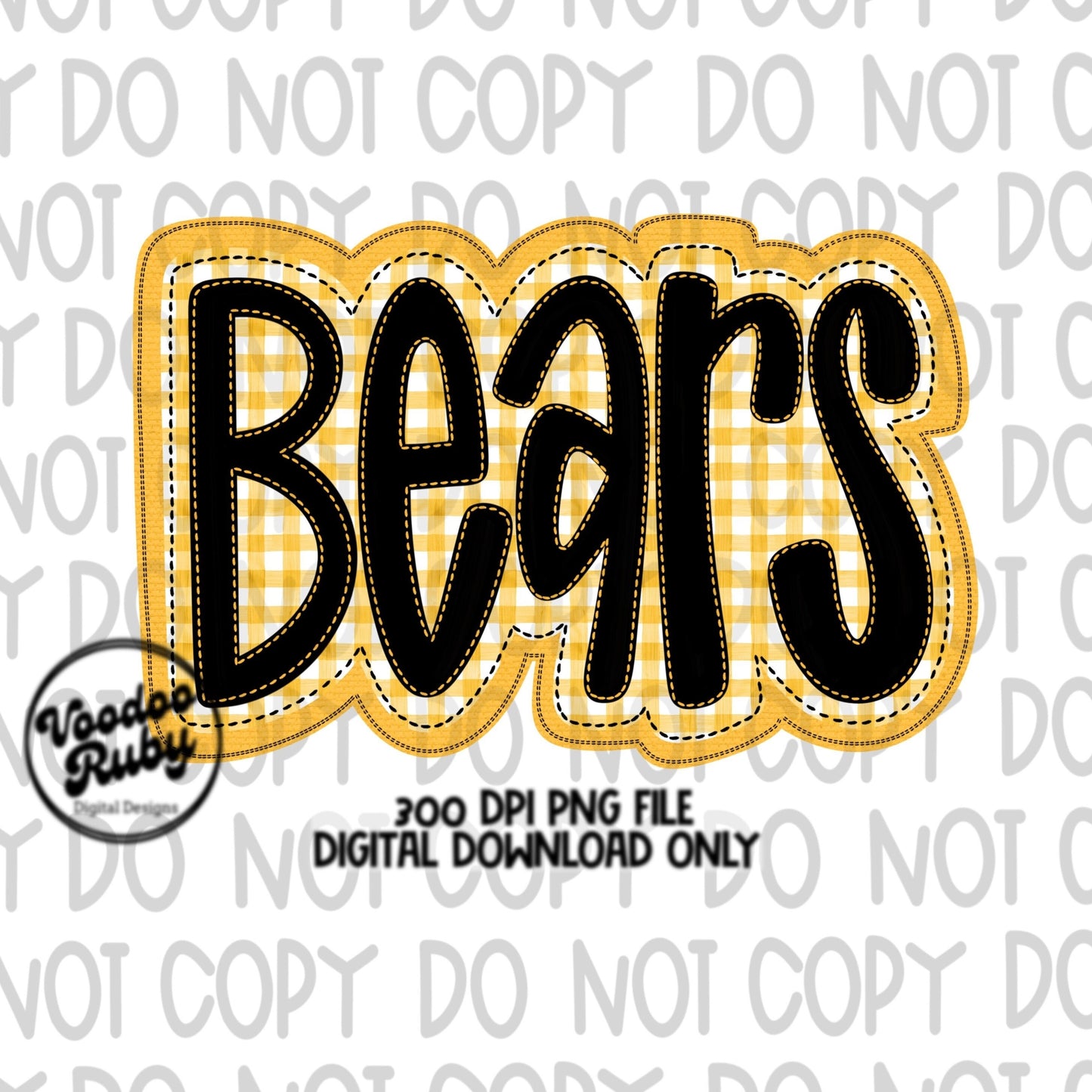Bears PNG Design Embroidery Sublimation Faux Applique Hand Drawn Digital Download Bears Football png Yellow Gold Bears Mascot DTF Printable