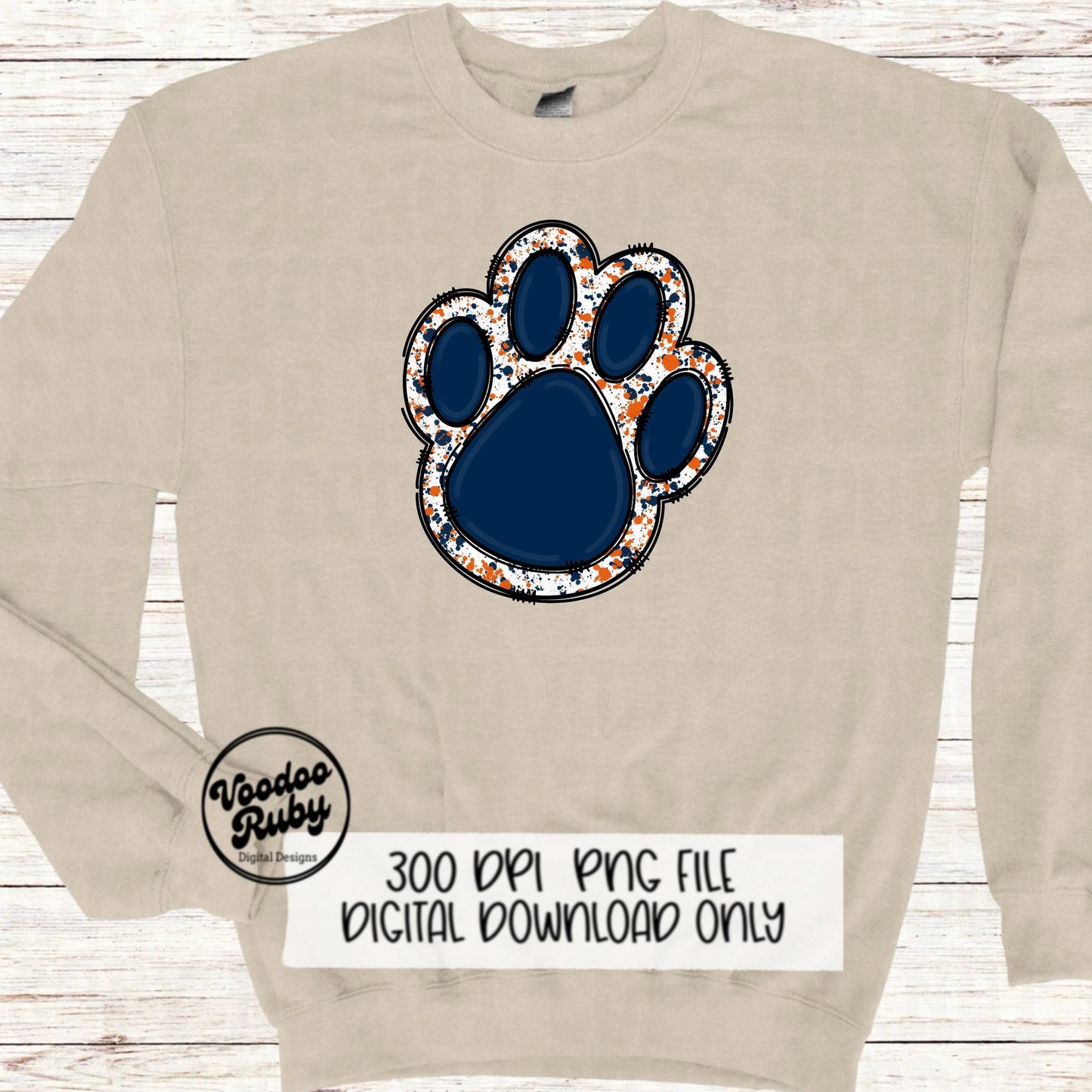 Blue Orange Paw Print PNG Sublimation Design Hand Drawn Digital Download Clip Art Mascot DTF Printable Football Clip Art