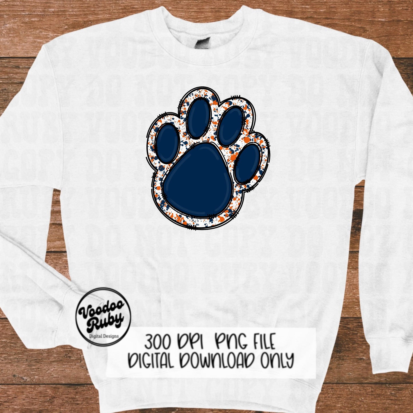 Blue Orange Paw Print PNG Sublimation Design Hand Drawn Digital Download Clip Art Mascot DTF Printable Football Clip Art