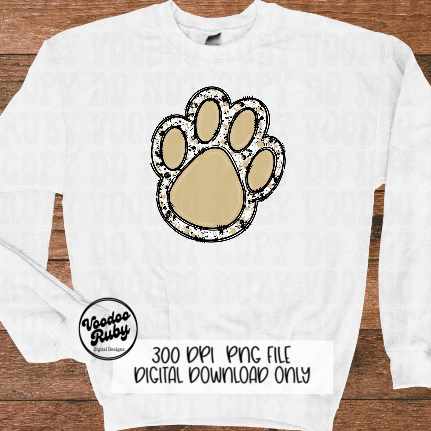 Gold and Black Paw Print PNG Sublimation Design Hand Drawn Digital Download Doodle Clip Art Mascot PNG DTF Printable Football Clip Art