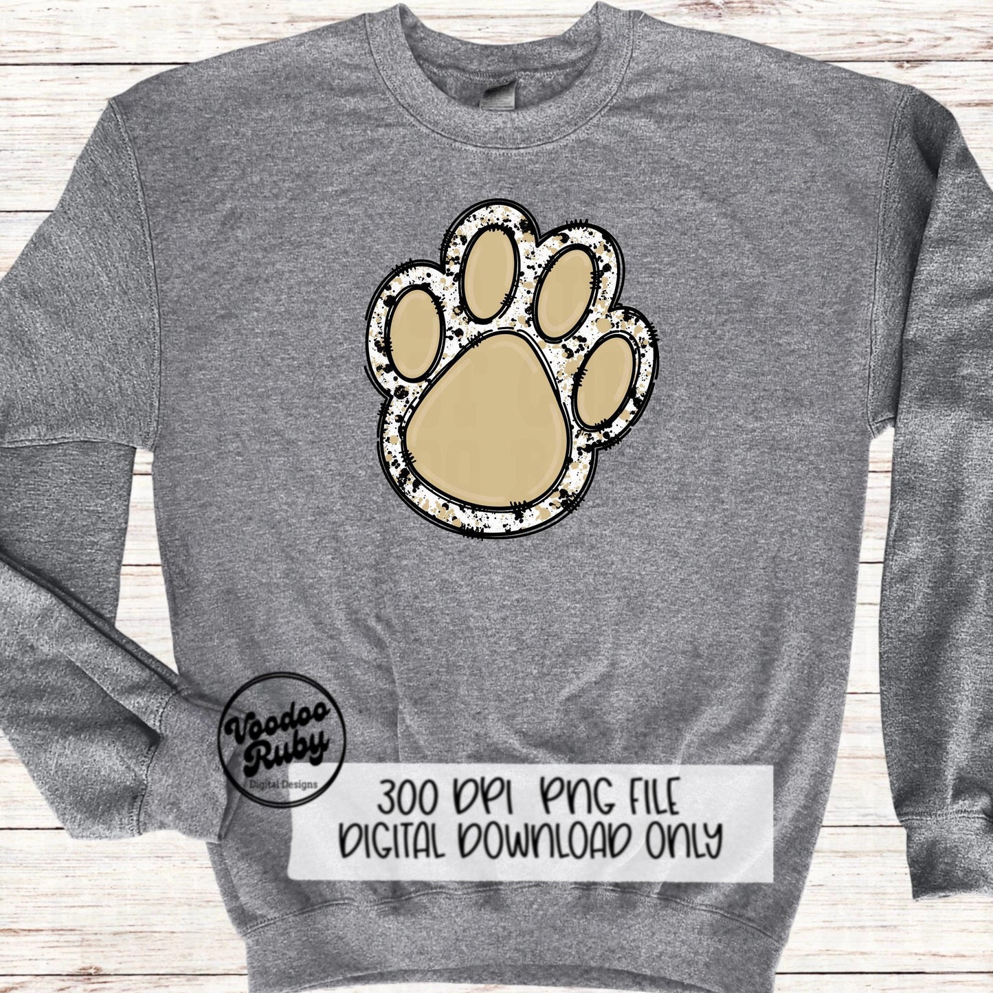 Gold and Black Paw Print PNG Sublimation Design Hand Drawn Digital Download Doodle Clip Art Mascot PNG DTF Printable Football Clip Art