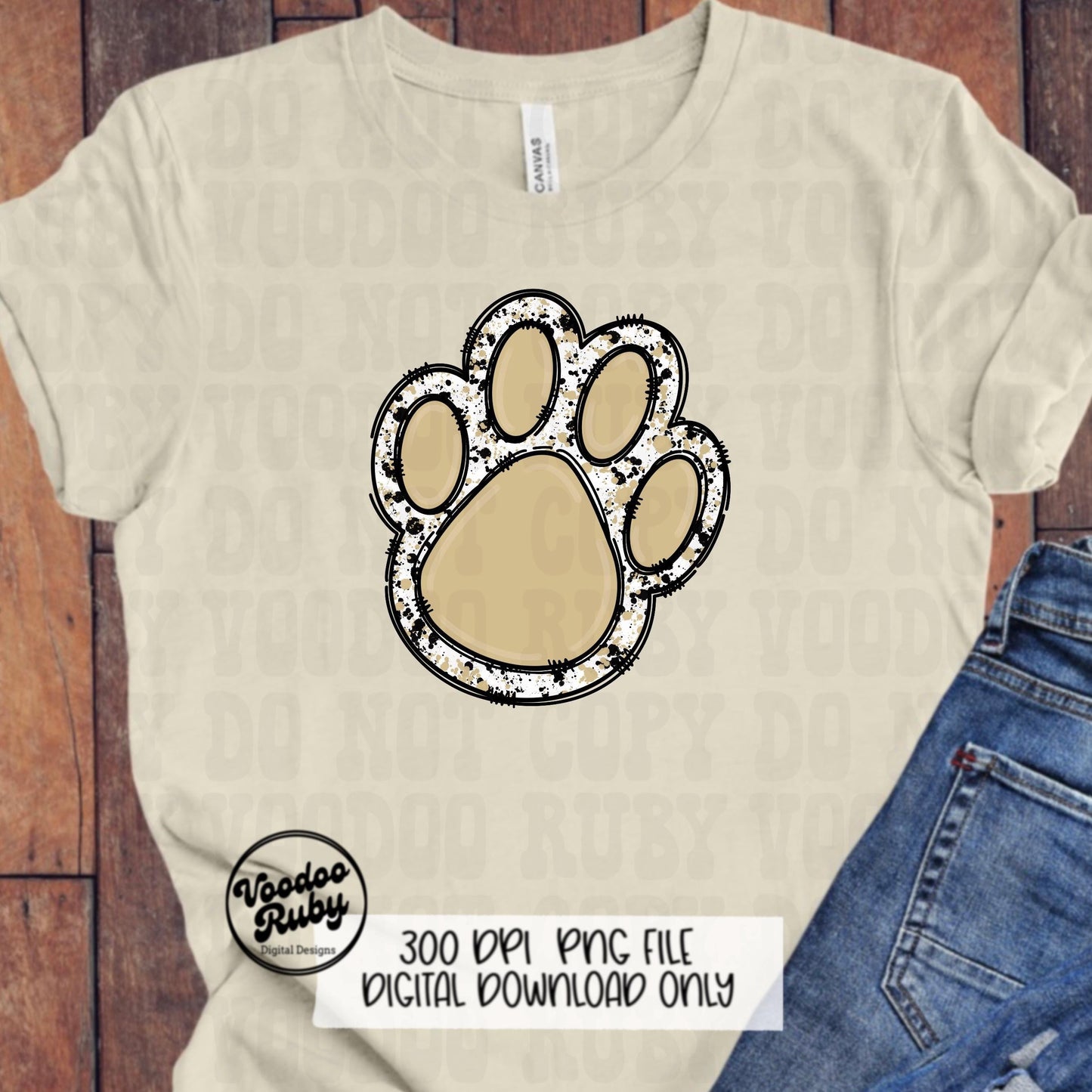 Gold and Black Paw Print PNG Sublimation Design Hand Drawn Digital Download Doodle Clip Art Mascot PNG DTF Printable Football Clip Art
