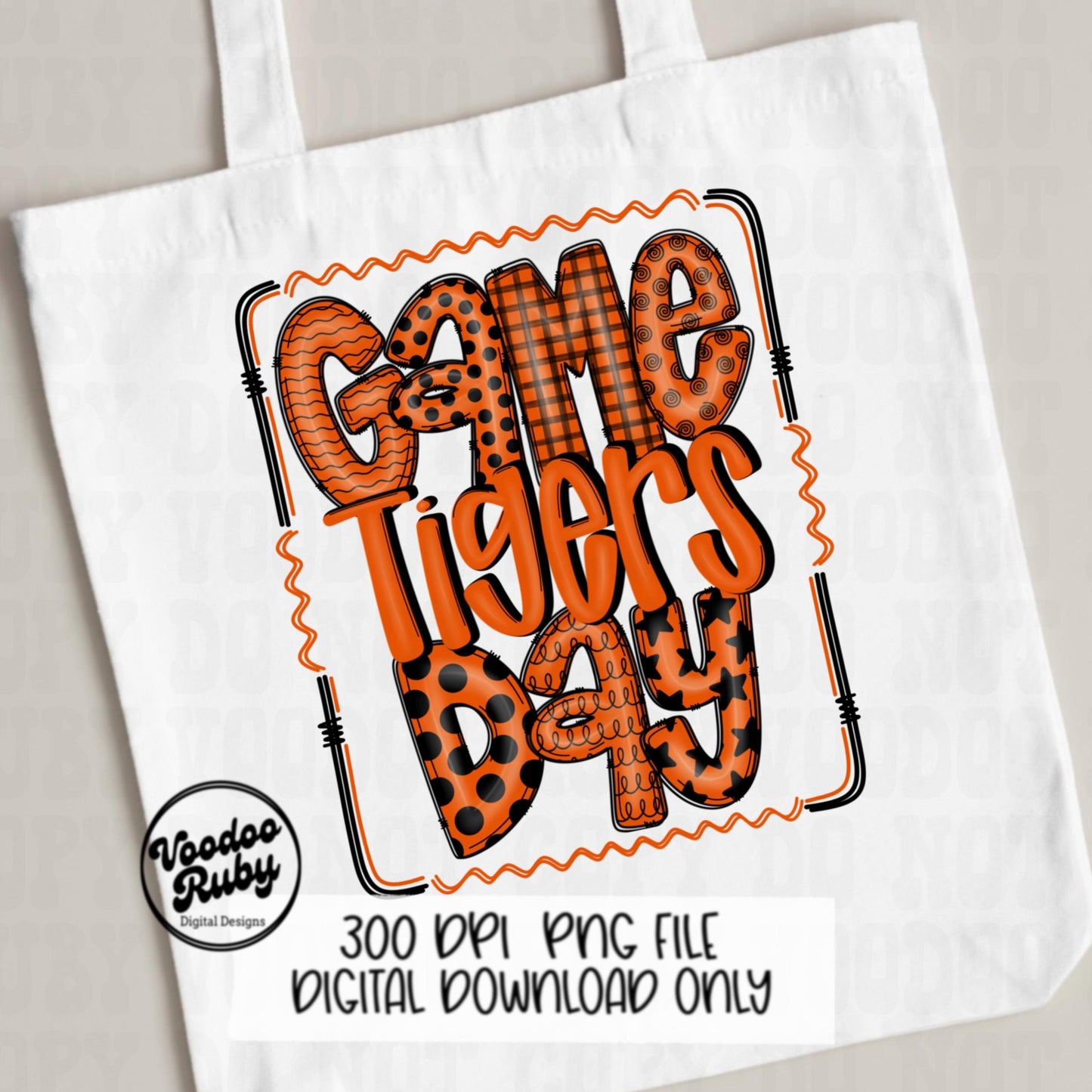Tigers PNG Design Hand Drawn Digital Download Sublimation Game Day PNG Orange Black Tigers Game Day Doodle Letters Football DTF Printable