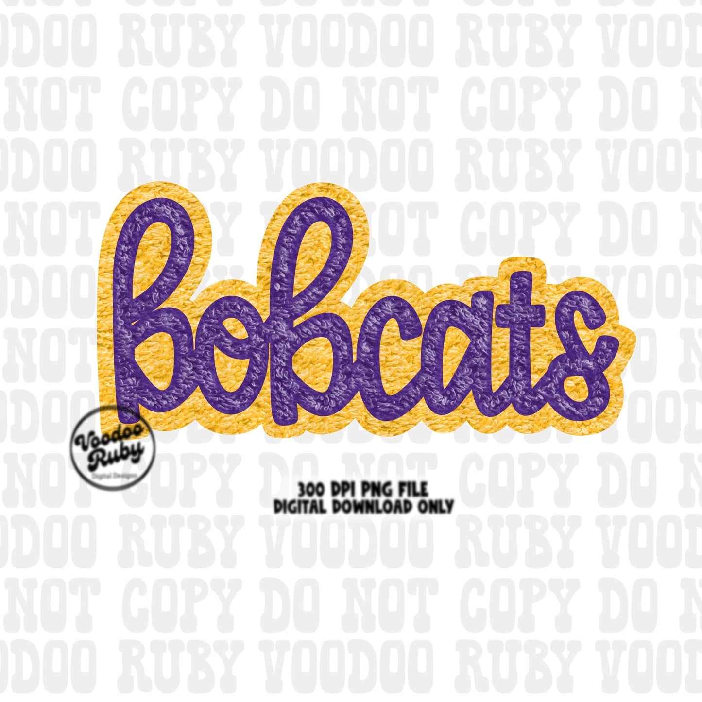 Bobcats PNG Design Faux Chenille Patches Faux Applique Hand Drawn Digital Download Sublimation Football Purple Yellow Bobcats DTF Printable