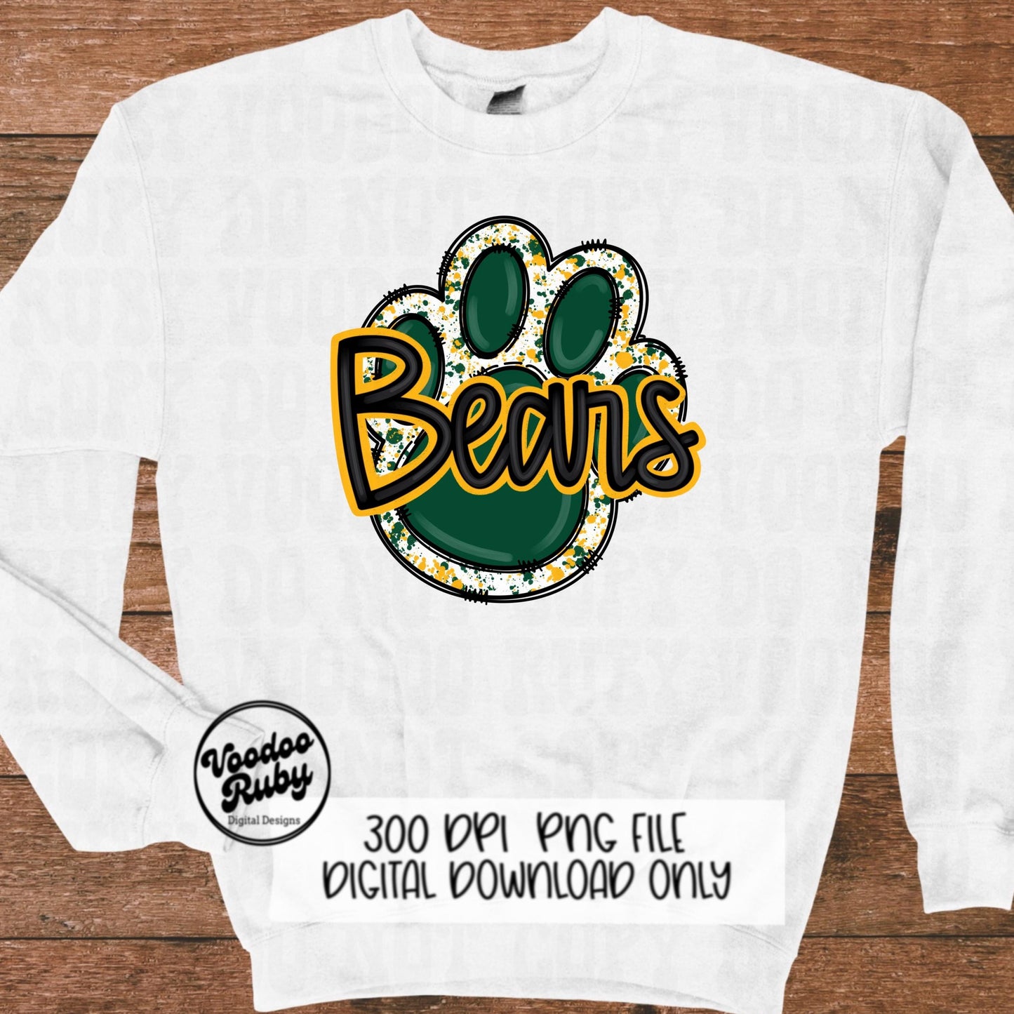 Bears PNG Design Sublimation Hand Drawn Digital Download Football png Green Gold Yellow Paw png Bears Football DTF Printable Clip Art