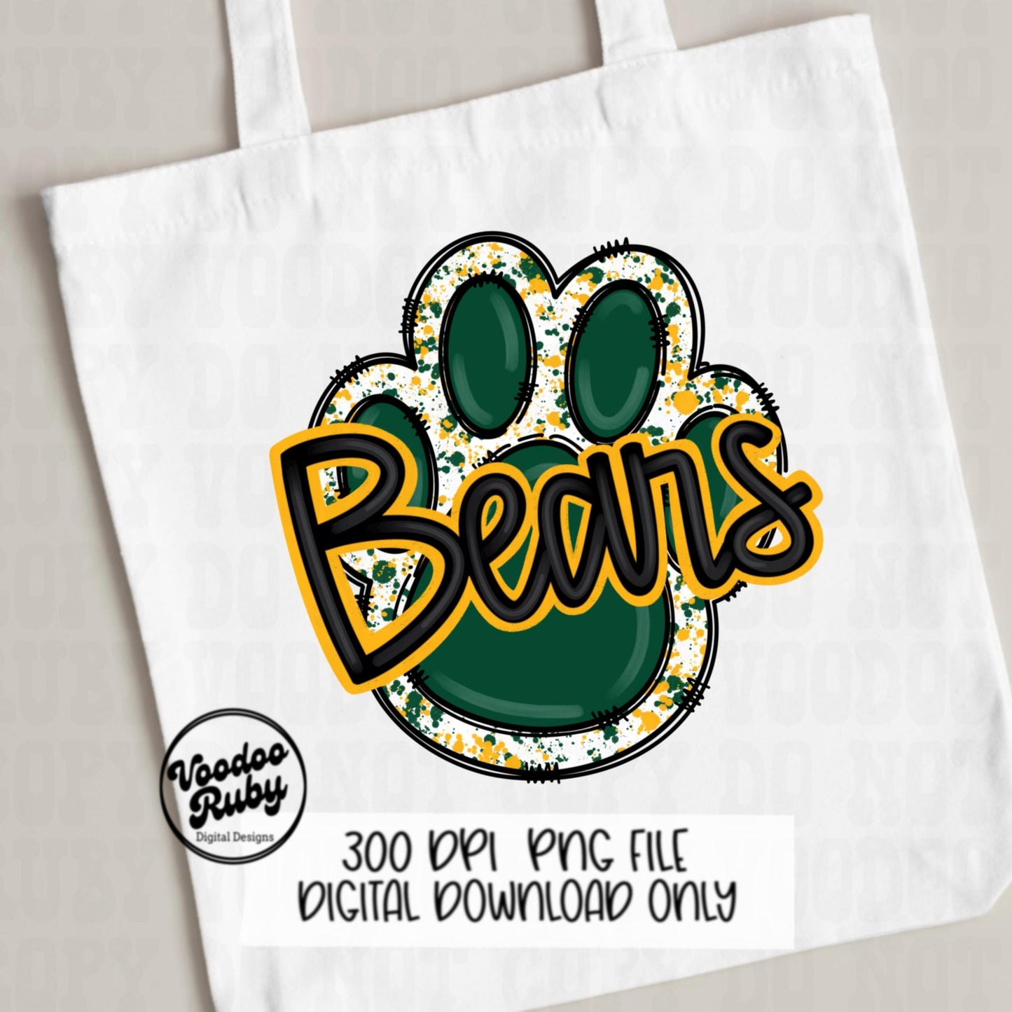 Bears PNG Design Sublimation Hand Drawn Digital Download Football png Green Gold Yellow Paw png Bears Football DTF Printable Clip Art