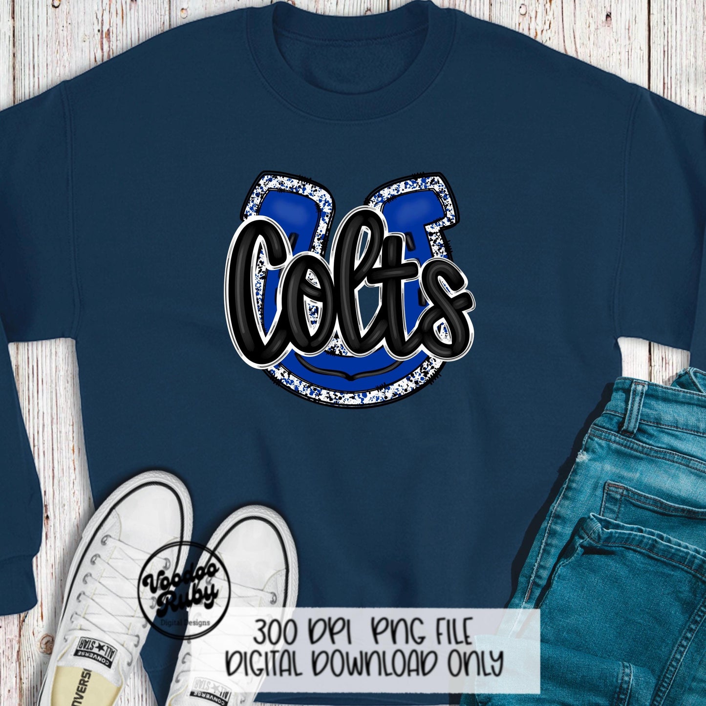 Colts PNG Design Sublimation Hand Drawn Digital Download Blue Colts Football Mascot DTF Printable