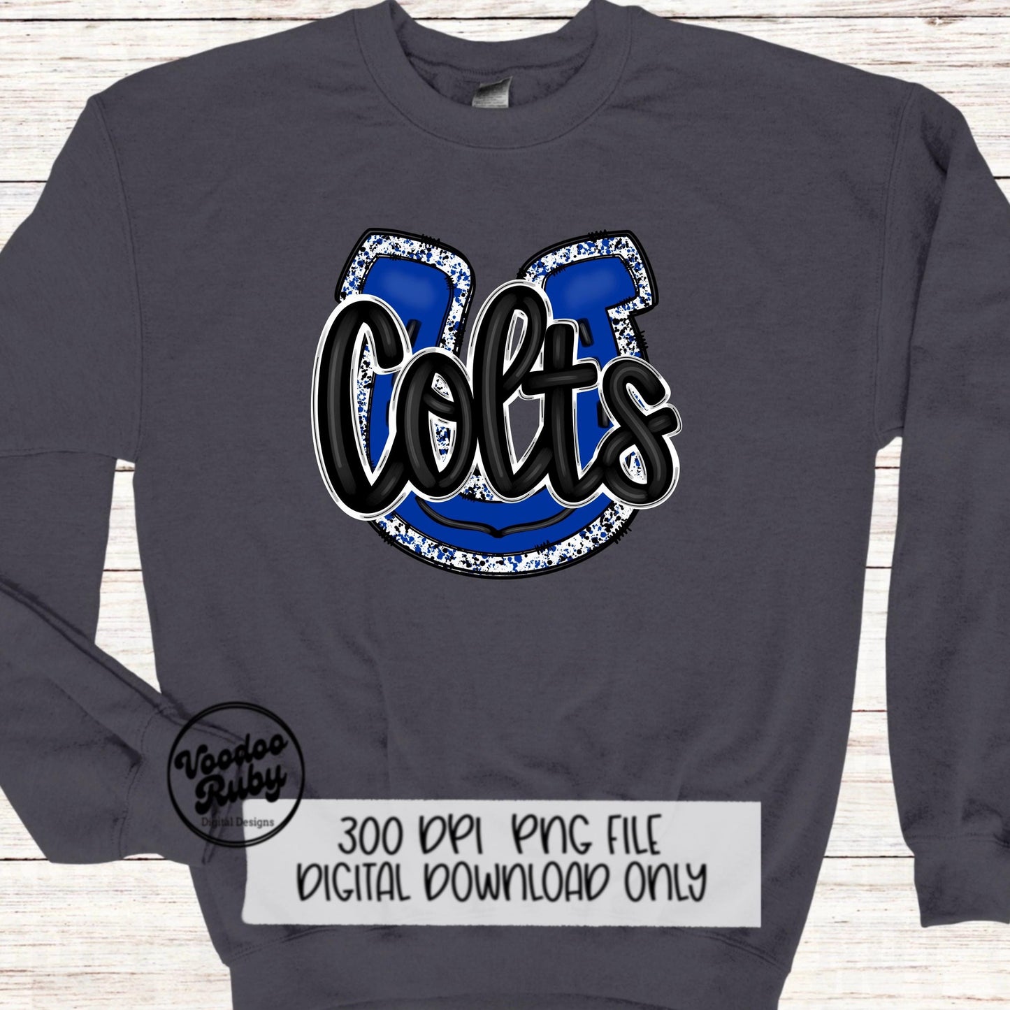 Colts PNG Design Sublimation Hand Drawn Digital Download Blue Colts Football Mascot DTF Printable