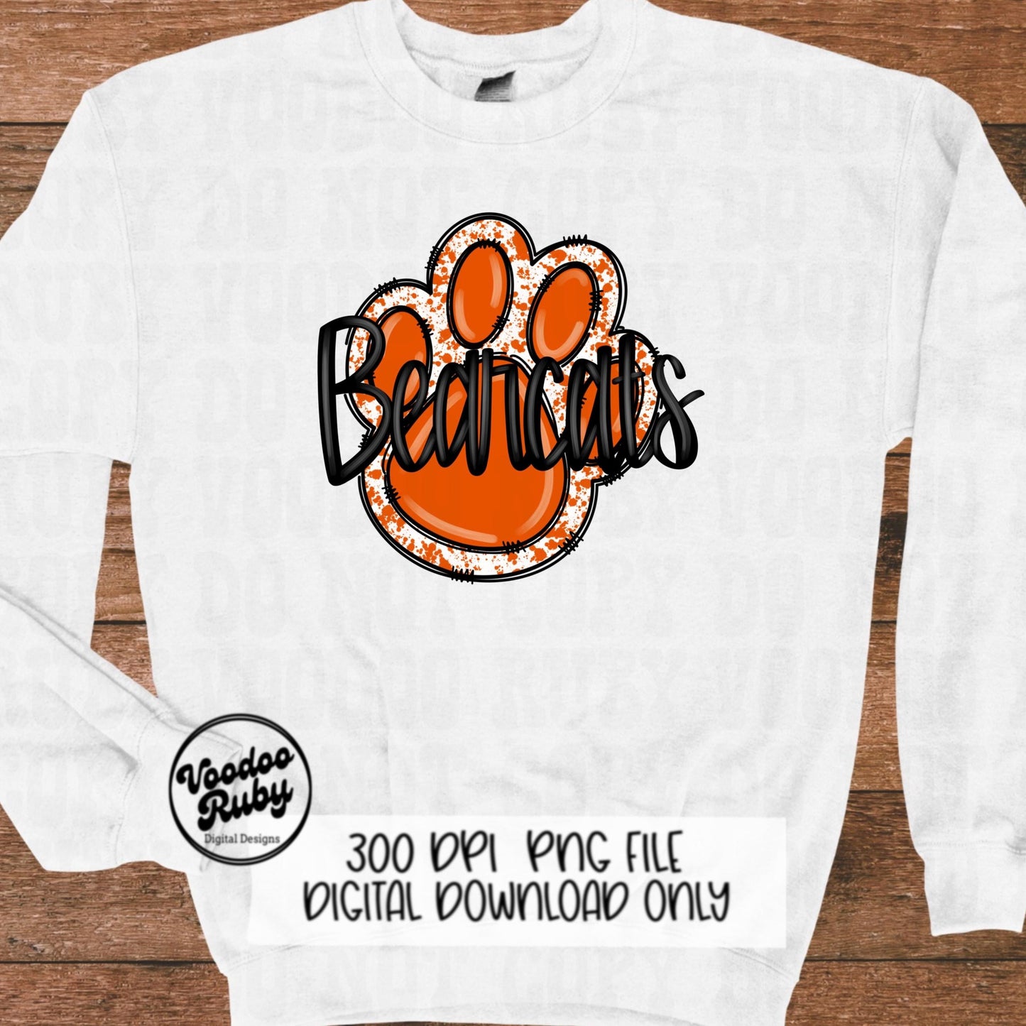 Bearcats PNG Design Hand Drawn Digital Download Sublimation Football PNG Orange Paw Print Bearcats Football DTF Printable
