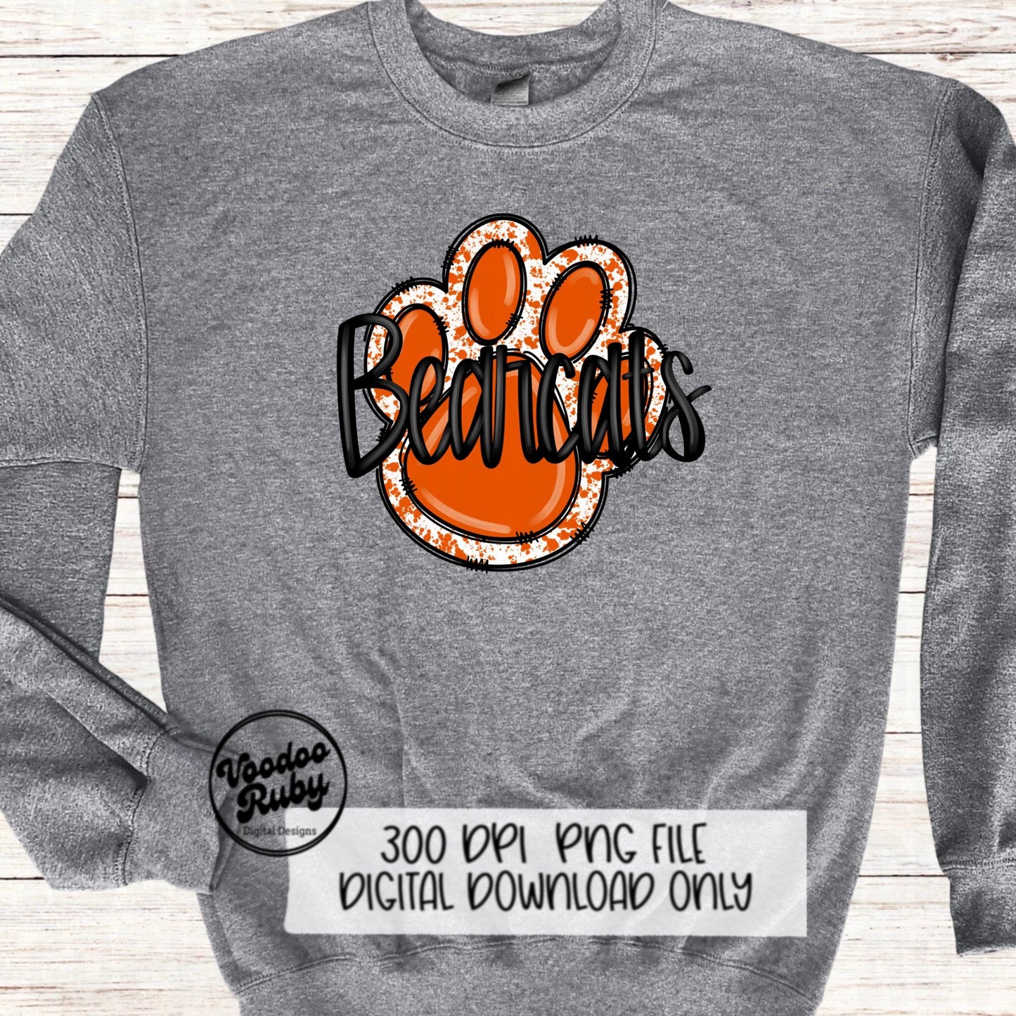 Bearcats PNG Design Hand Drawn Digital Download Sublimation Football PNG Orange Paw Print Bearcats Football DTF Printable