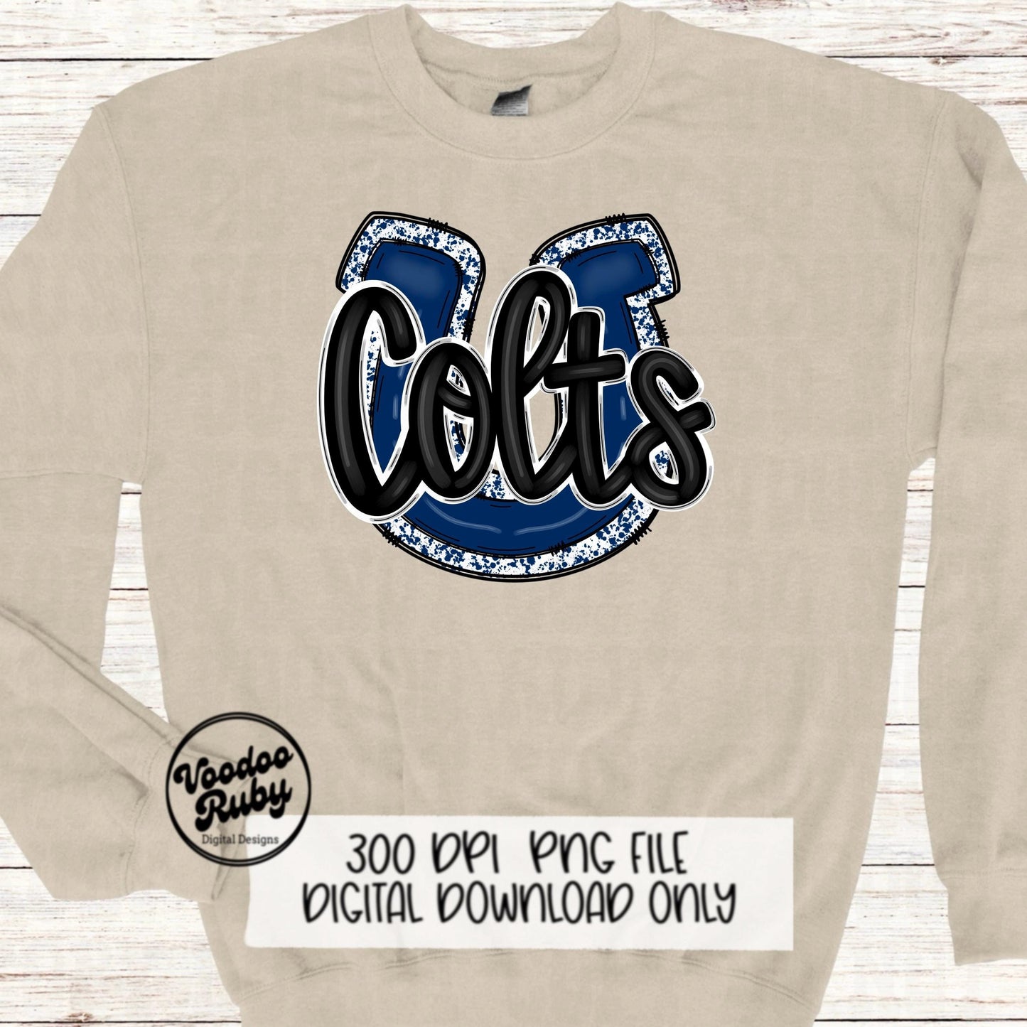 Colts PNG Design Sublimation Hand Drawn Digital Download Navy Blue Colts Football Mascot DTF Printable