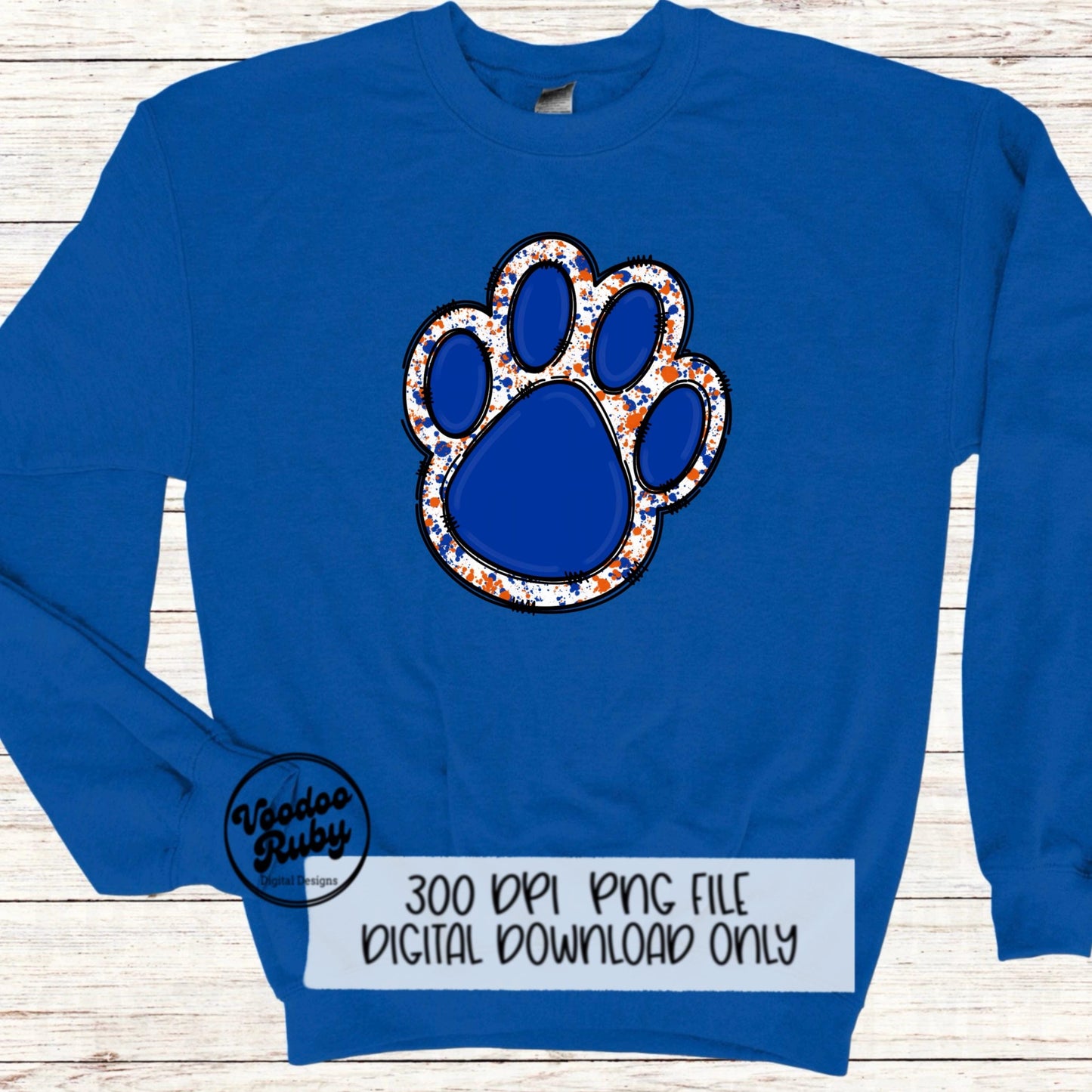 Blue Orange Paw Print PNG Design Sublimation Hand Drawn Digital Download Blanks PNG Blue Orange Paw Mascot Football DTF Printable