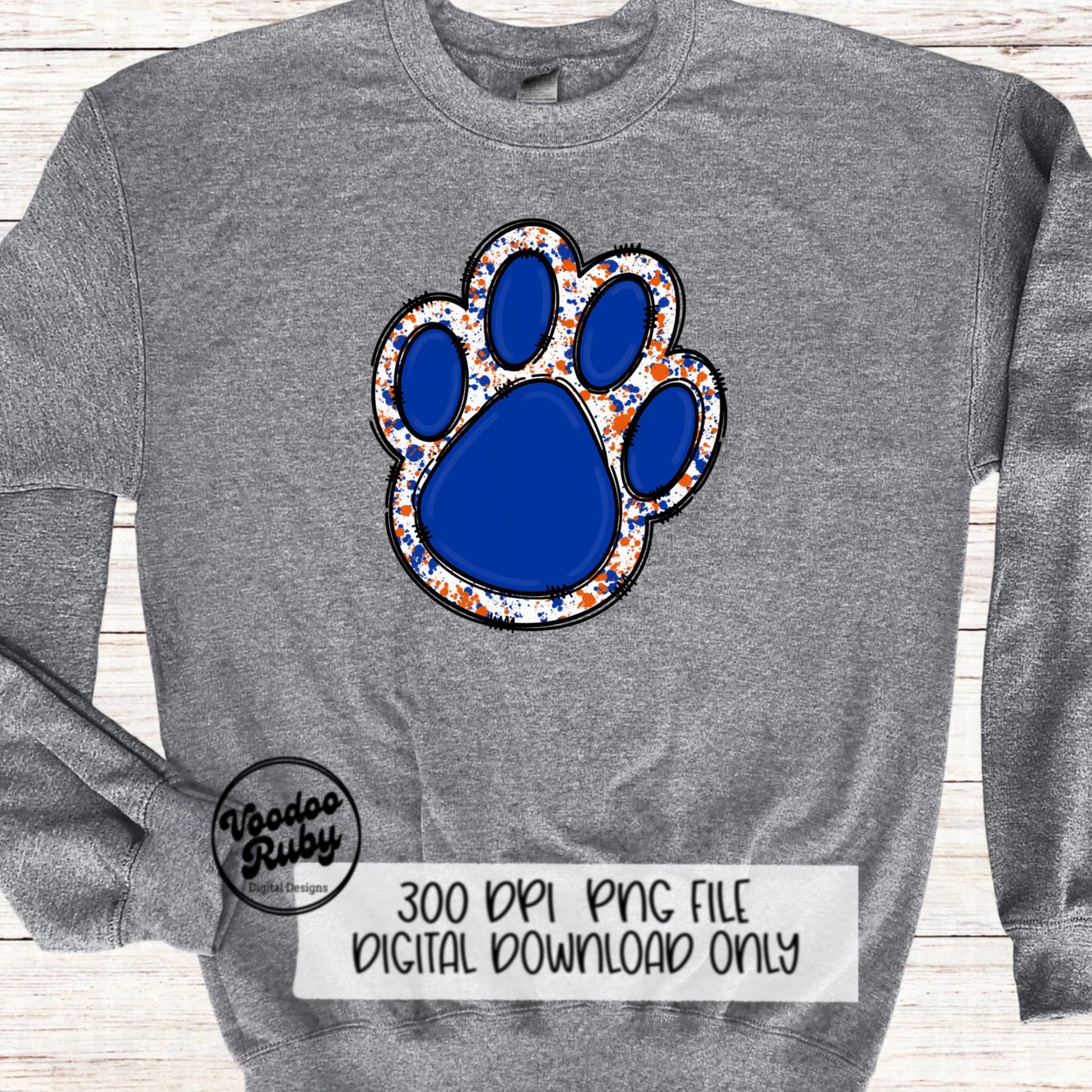 Blue Orange Paw Print PNG Design Sublimation Hand Drawn Digital Download Blanks PNG Blue Orange Paw Mascot Football DTF Printable