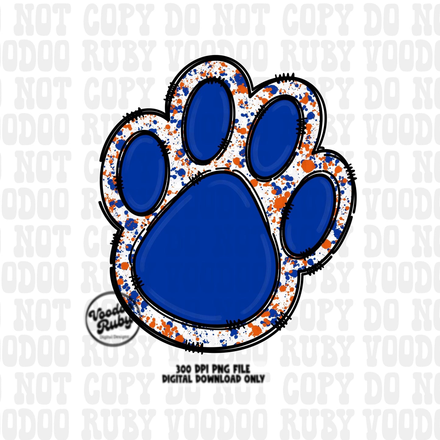 Blue Orange Paw Print PNG Design Sublimation Hand Drawn Digital Download Blanks PNG Blue Orange Paw Mascot Football DTF Printable