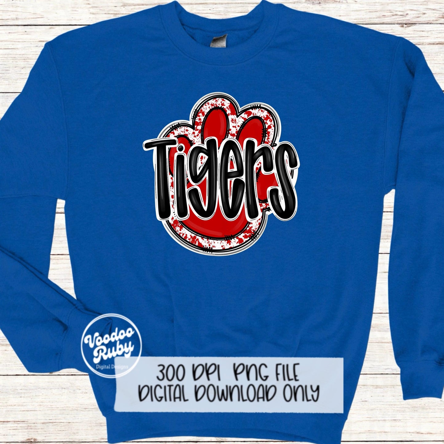 Tigers PNG Design Sublimation Hand Drawn Digital Download Football PNG Paw Red White Tigers Football Mascot DTF Printable
