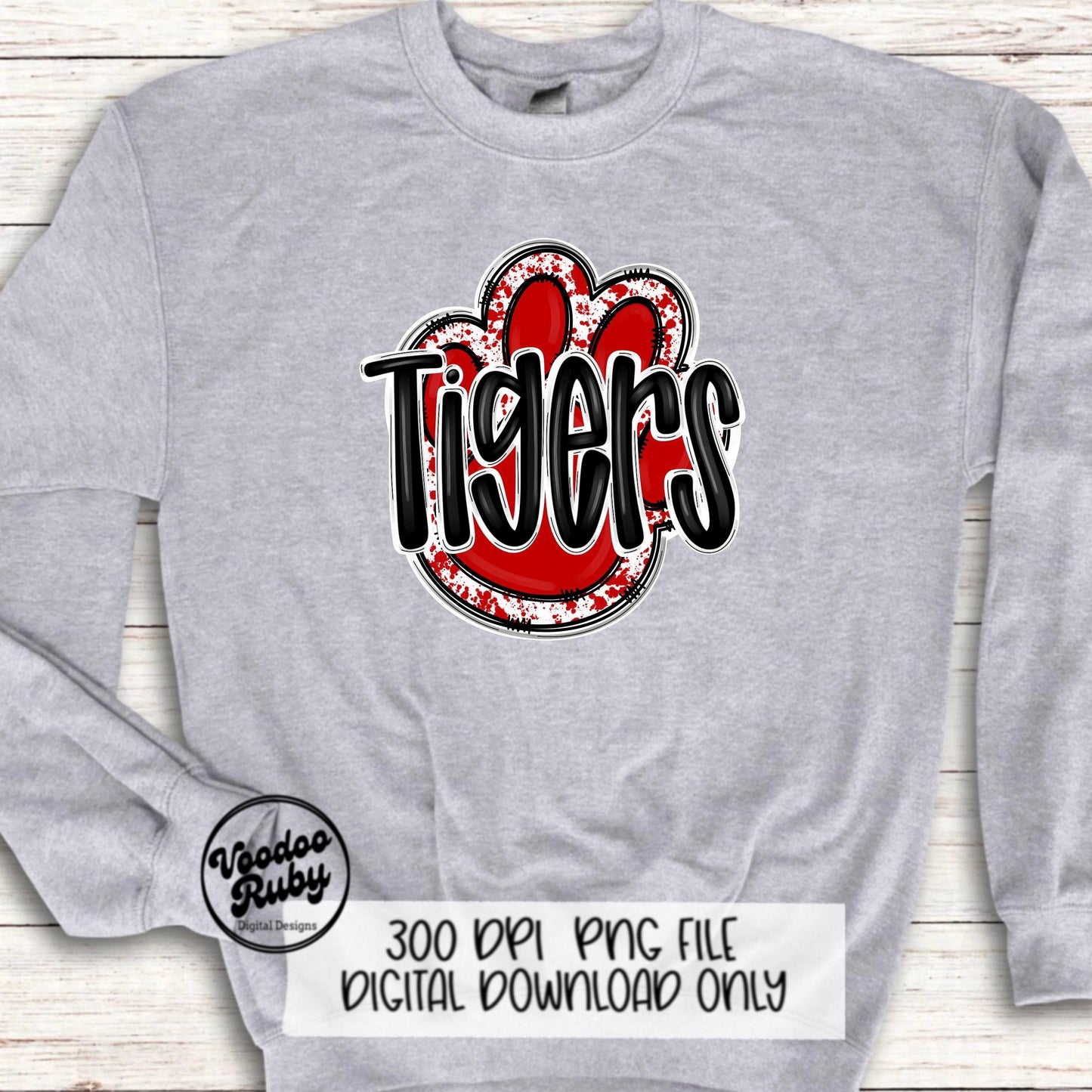 Tigers PNG Design Sublimation Hand Drawn Digital Download Football PNG Paw Red White Tigers Football Mascot DTF Printable