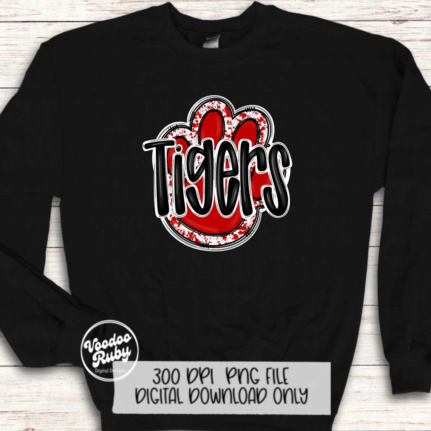 Tigers PNG Design Sublimation Hand Drawn Digital Download Football PNG Paw Red White Tigers Football Mascot DTF Printable