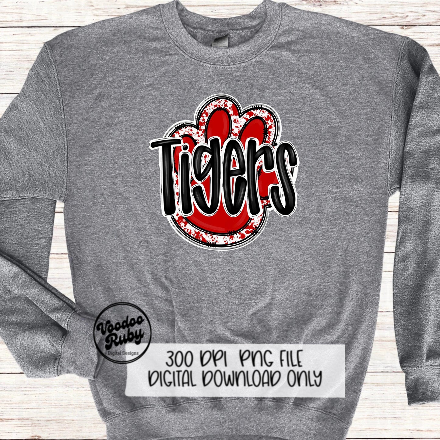 Tigers PNG Design Sublimation Hand Drawn Digital Download Football PNG Paw Red White Tigers Football Mascot DTF Printable