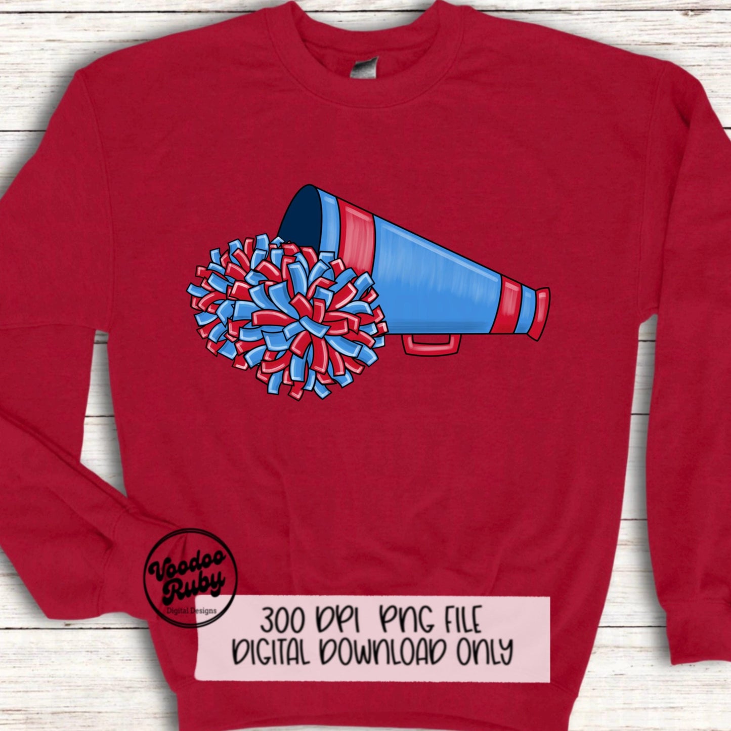 Red Blue Cheer Sublimation Design Hand Drawn Digital Download Football PNG Cheerleader Clip Art Sublimation Blanks Mascot PNG dtf Printable