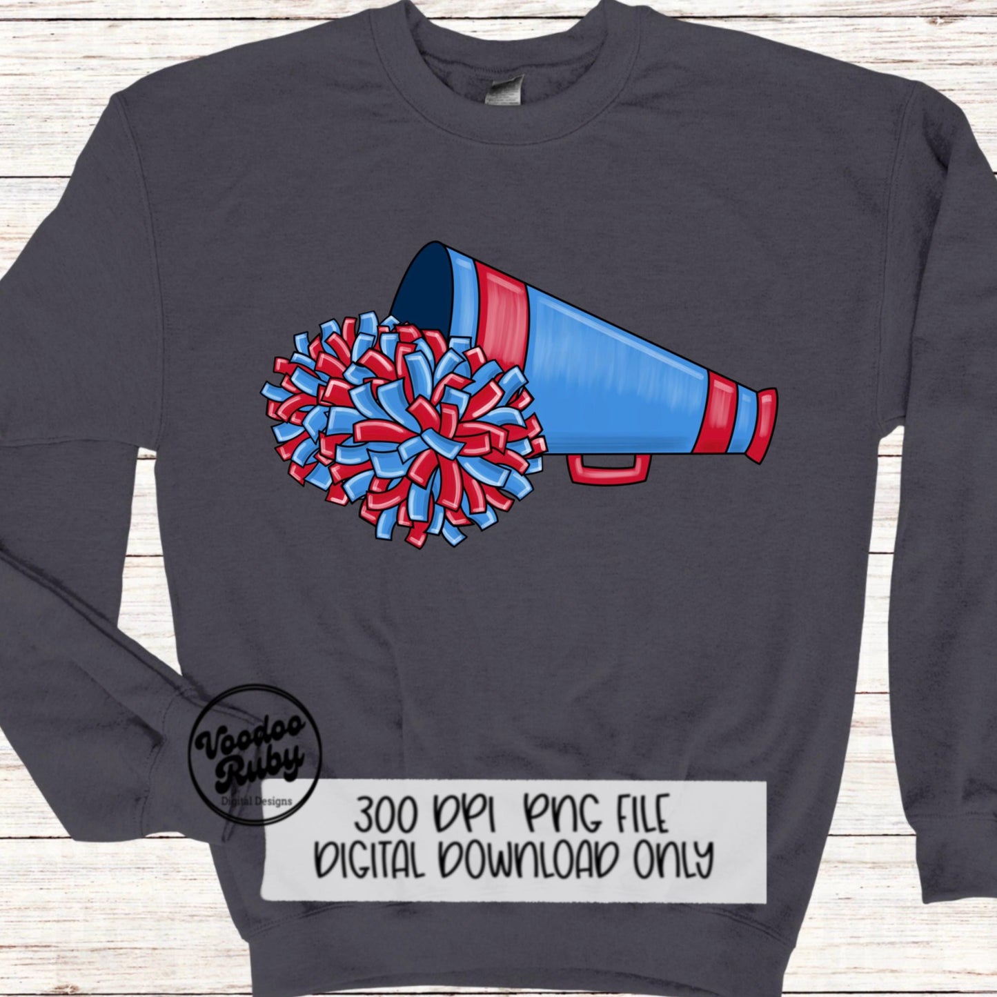 Red Blue Cheer Sublimation Design Hand Drawn Digital Download Football PNG Cheerleader Clip Art Sublimation Blanks Mascot PNG dtf Printable