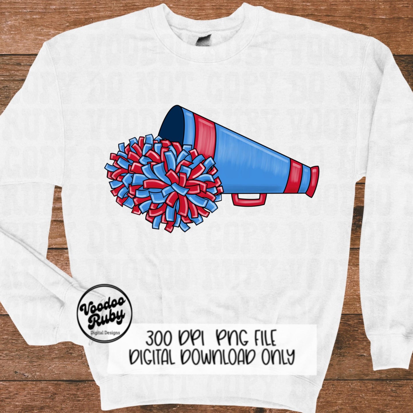 Red Blue Cheer Sublimation Design Hand Drawn Digital Download Football PNG Cheerleader Clip Art Sublimation Blanks Mascot PNG dtf Printable