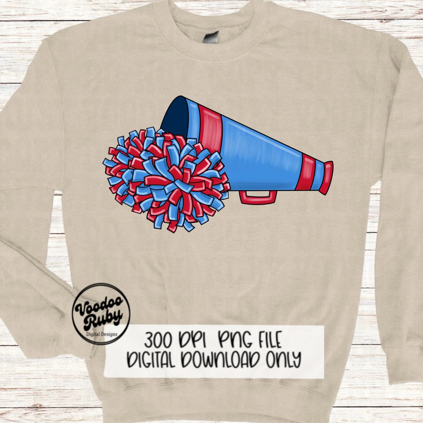 Red Blue Cheer Sublimation Design Hand Drawn Digital Download Football PNG Cheerleader Clip Art Sublimation Blanks Mascot PNG dtf Printable