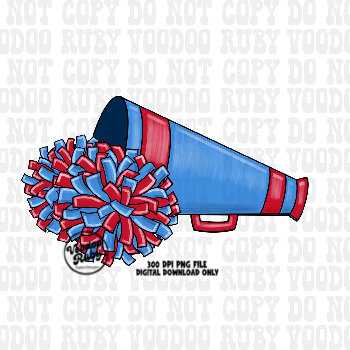 Red Blue Cheer Sublimation Design Hand Drawn Digital Download Football PNG Cheerleader Clip Art Sublimation Blanks Mascot PNG dtf Printable