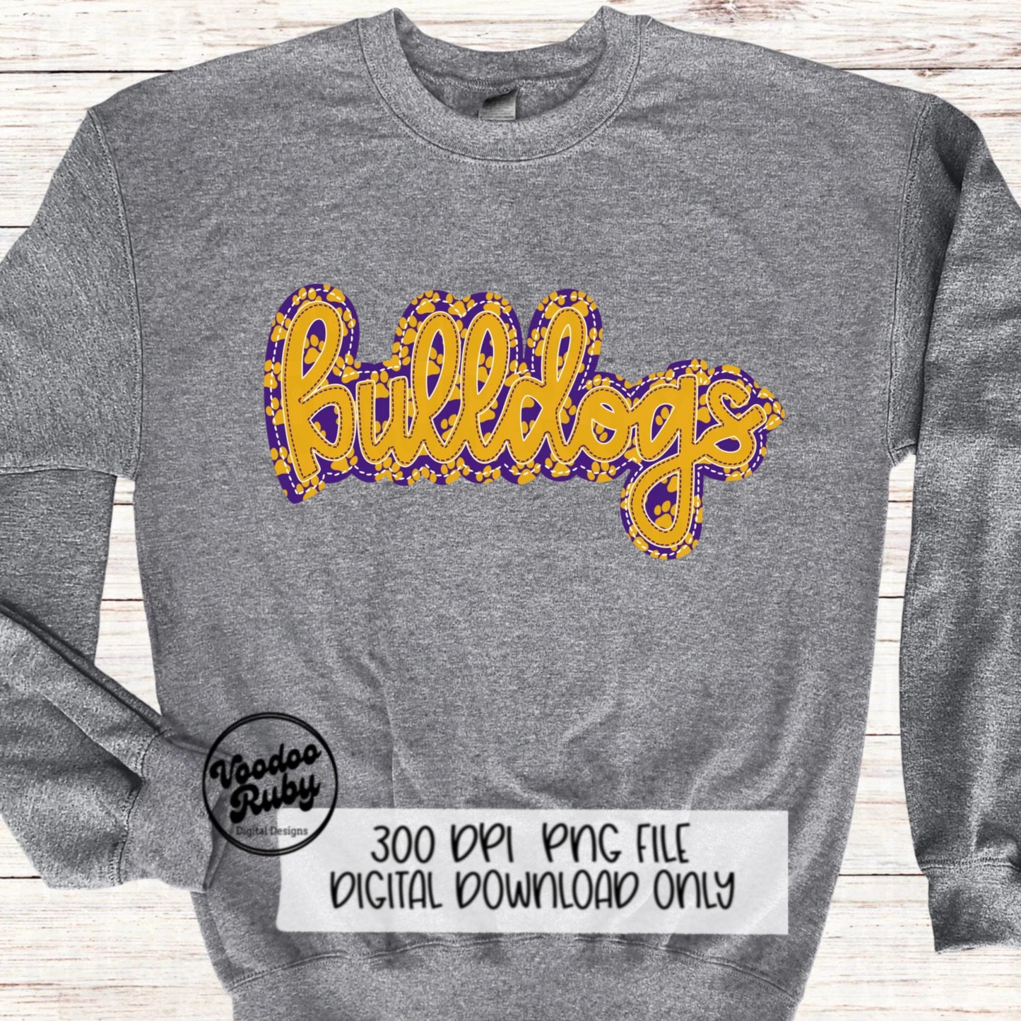 Bulldogs PNG Design Embroidery Faux Applique Hand Drawn Digital Download Sublimation Bulldogs DTF Printable Purple Gold Bulldogs Football