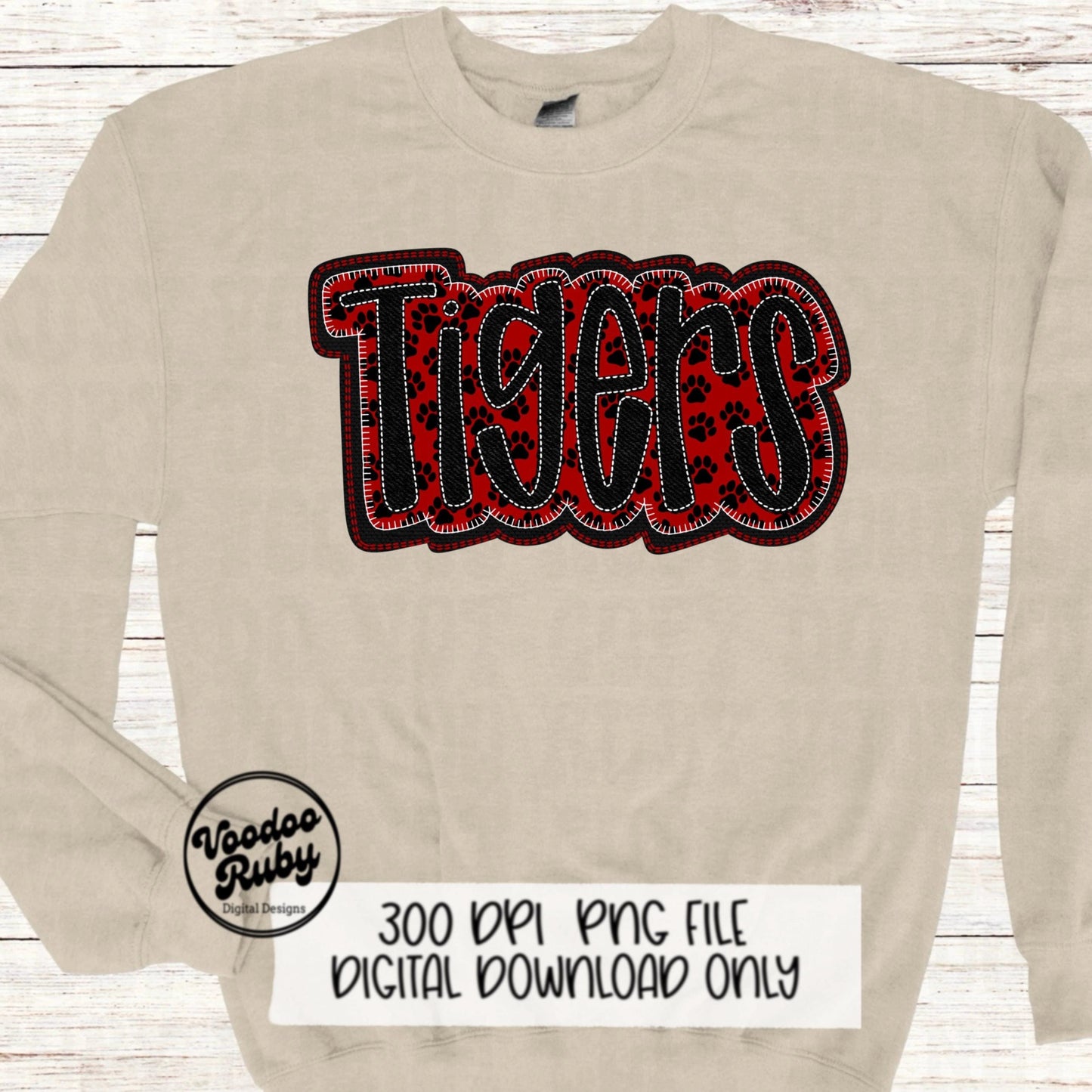 Tigers PNG Design Embroidery Faux Applique Hand Drawn Digital Download Sublimation Tigers PNG Football png Tigers DTF Printable