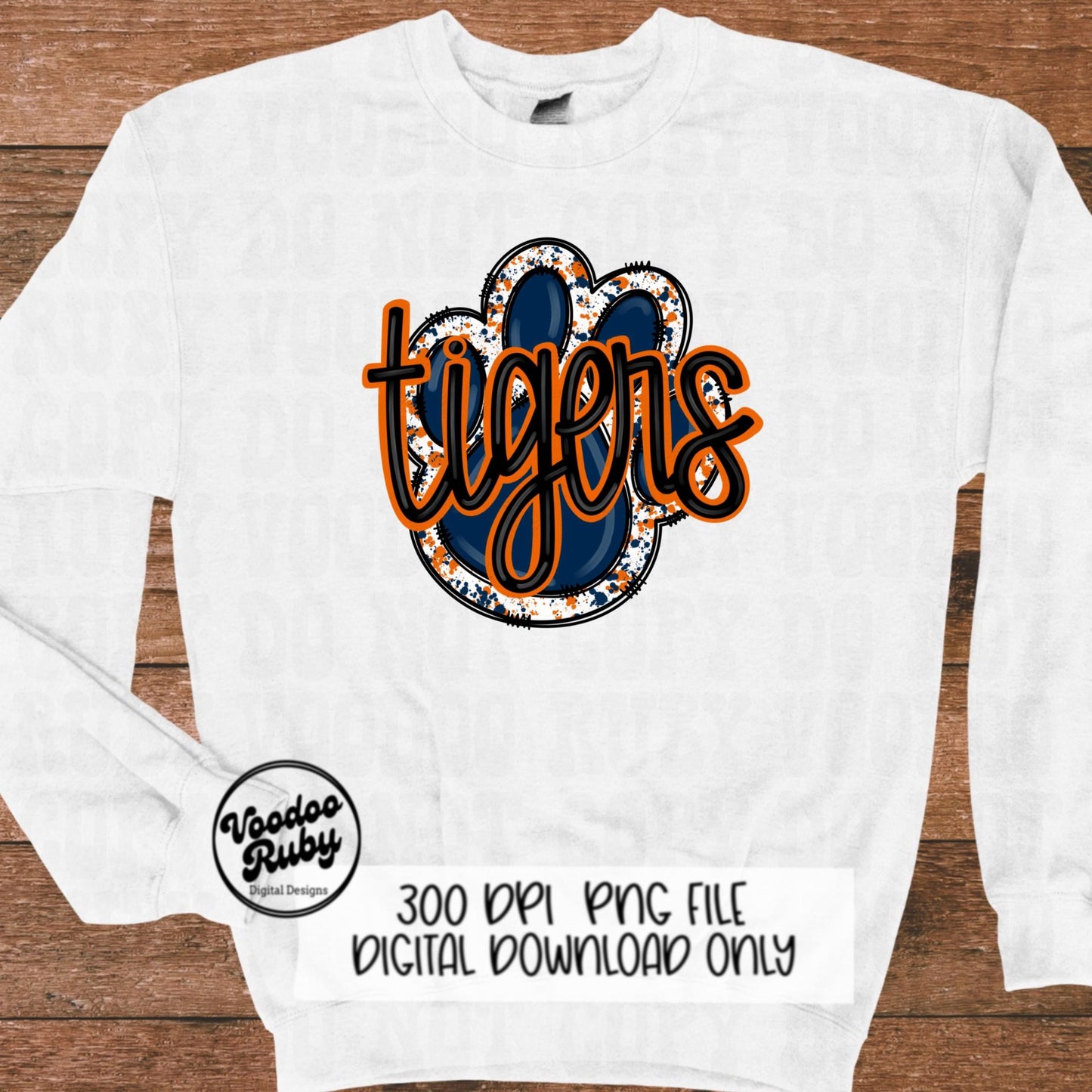 Tigers PNG Design Sublimation Hand Drawn Digital Download Sublimation Football PNG Blue Orange Tigers Paw Print DTF Printable Clip Art