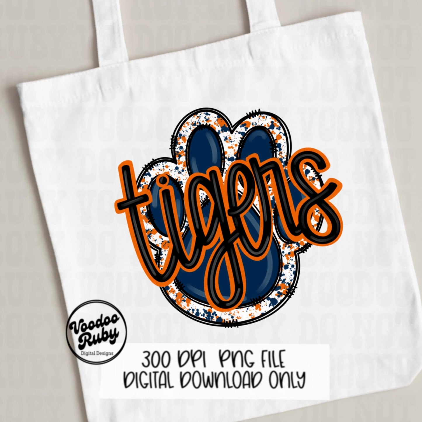 Tigers PNG Design Sublimation Hand Drawn Digital Download Sublimation Football PNG Blue Orange Tigers Paw Print DTF Printable Clip Art