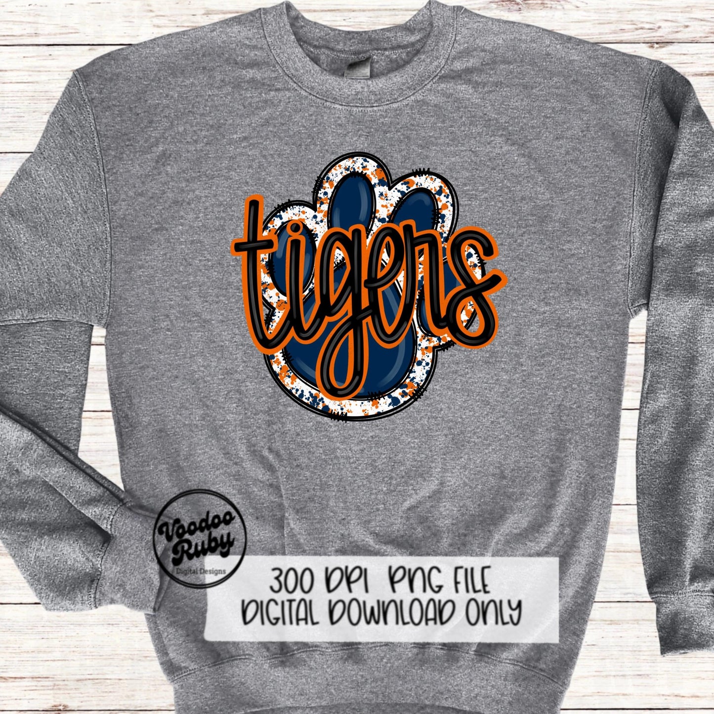Tigers PNG Design Sublimation Hand Drawn Digital Download Sublimation Football PNG Blue Orange Tigers Paw Print DTF Printable Clip Art
