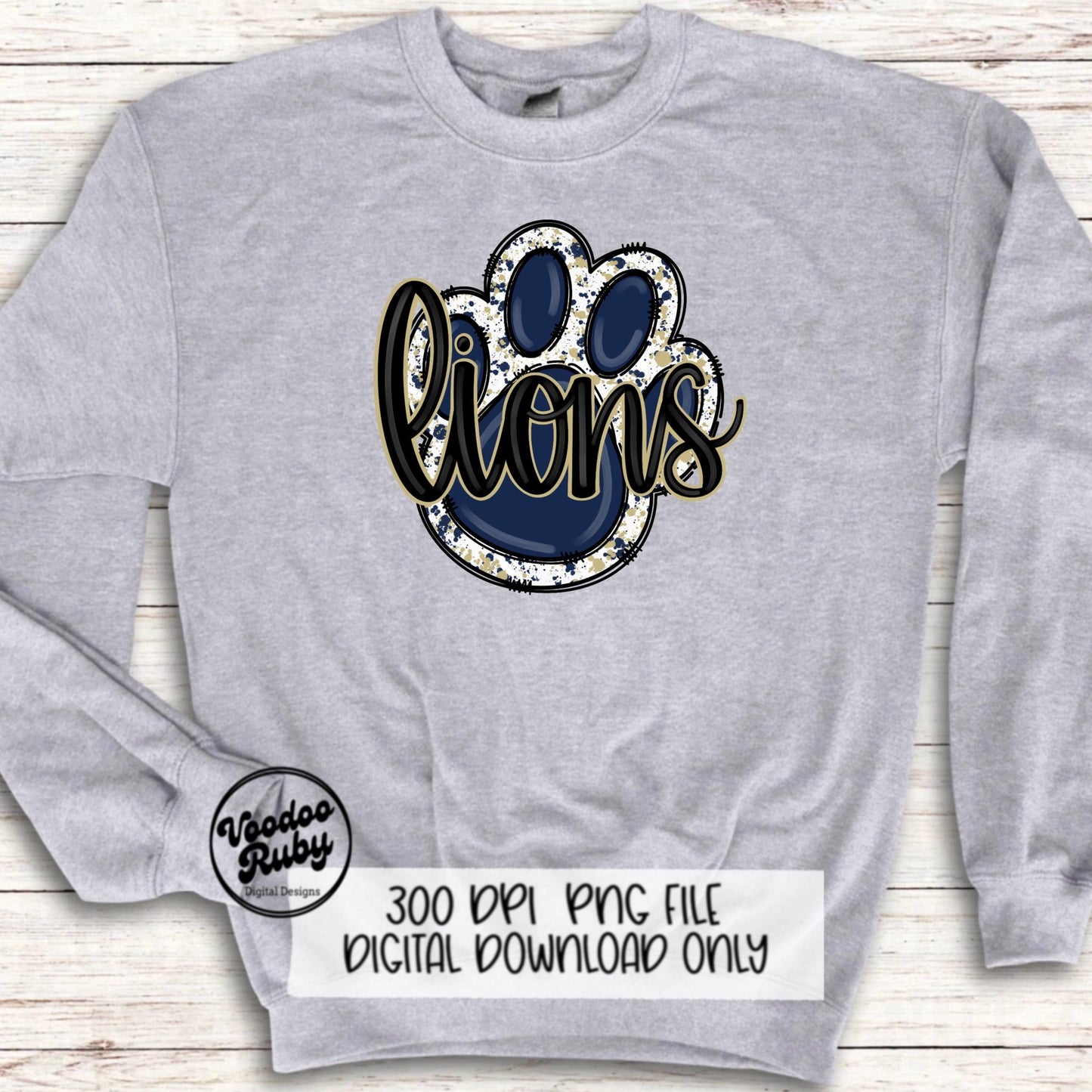 Lions PNG Design Hand Drawn Digital Download Lions Football PNG Blue Gold Paw Print Sublimation Design Lions DTF Printable