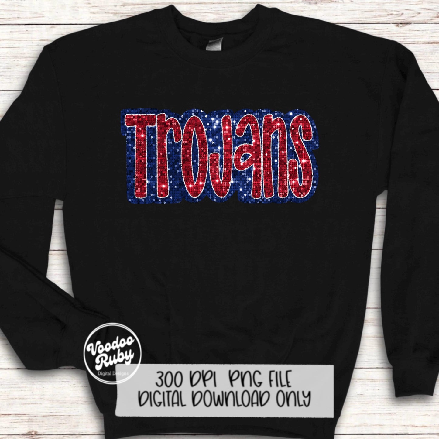Sequin Trojans PNG Design Sublimation Hand Drawn Digital Download Faux Sequins Glitter Red Blue Trojans Football Mascot DTF Printable