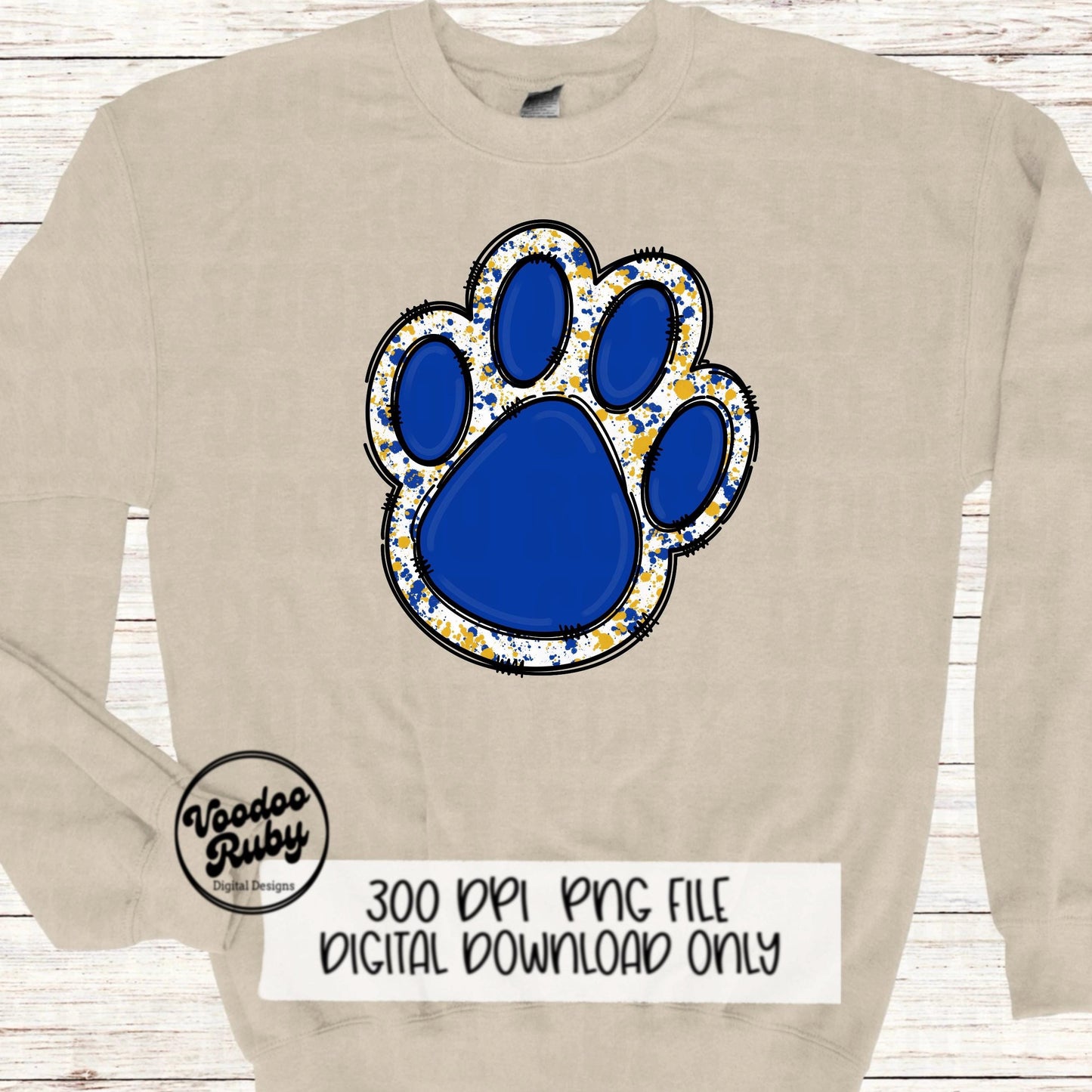 Blue Gold Paw PNG Design Sublimation Hand Drawn Digital Download Paw Print Doodle Mascot Clip Art DTF Printable