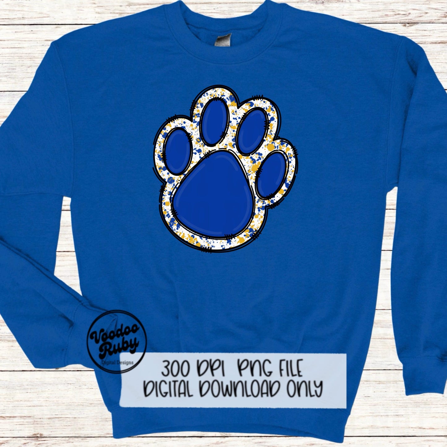 Blue Gold Paw PNG Design Sublimation Hand Drawn Digital Download Paw Print Doodle Mascot Clip Art DTF Printable