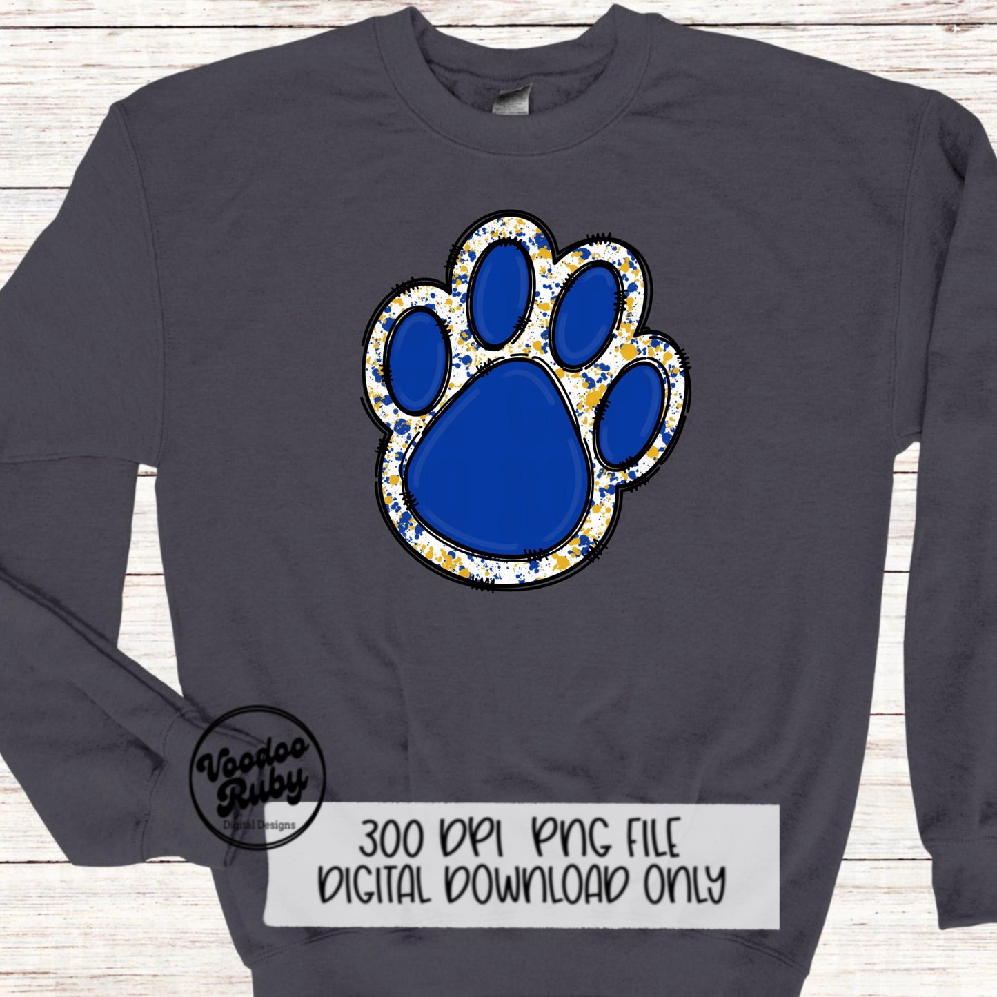 Blue Gold Paw PNG Design Sublimation Hand Drawn Digital Download Paw Print Doodle Mascot Clip Art DTF Printable