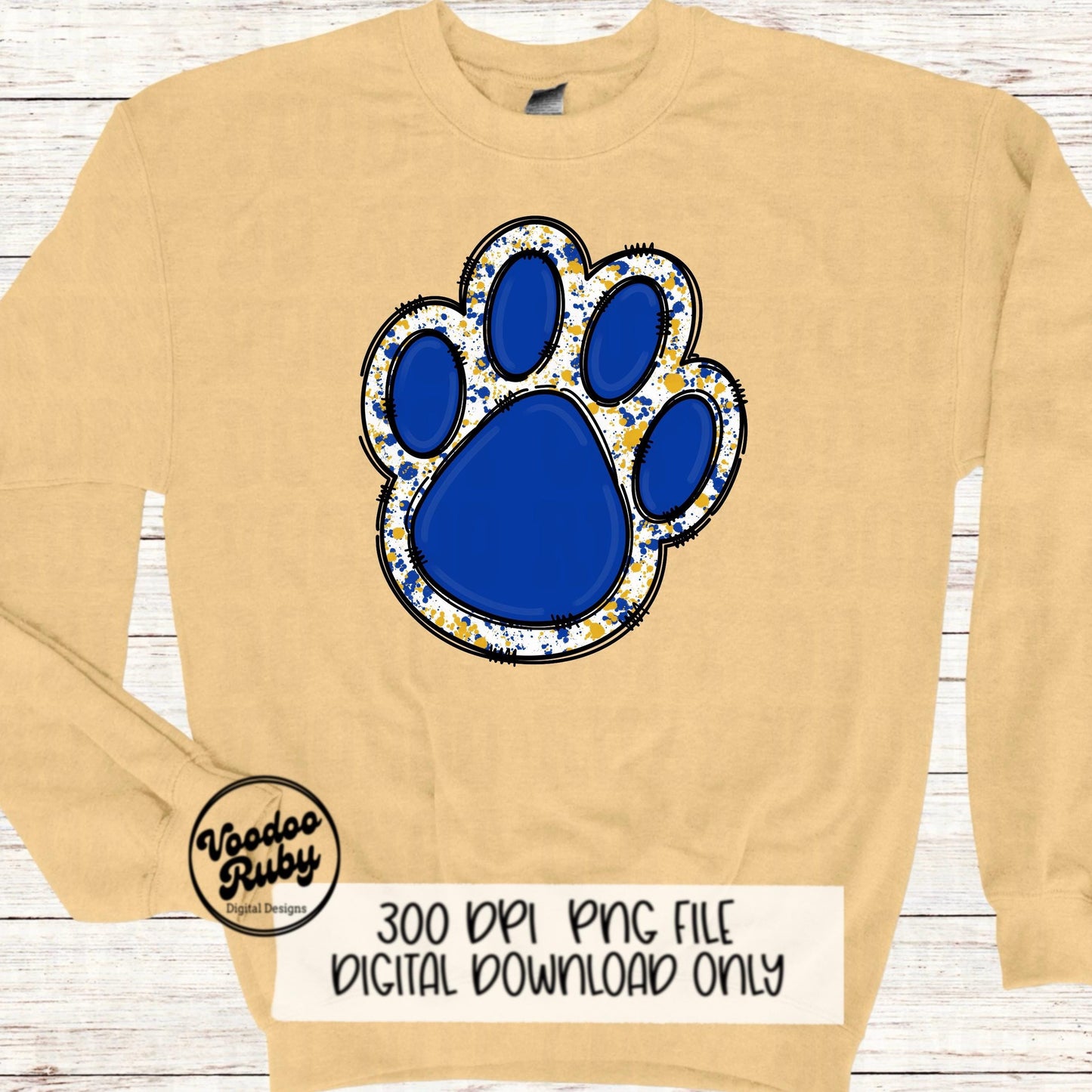 Blue Gold Paw PNG Design Sublimation Hand Drawn Digital Download Paw Print Doodle Mascot Clip Art DTF Printable