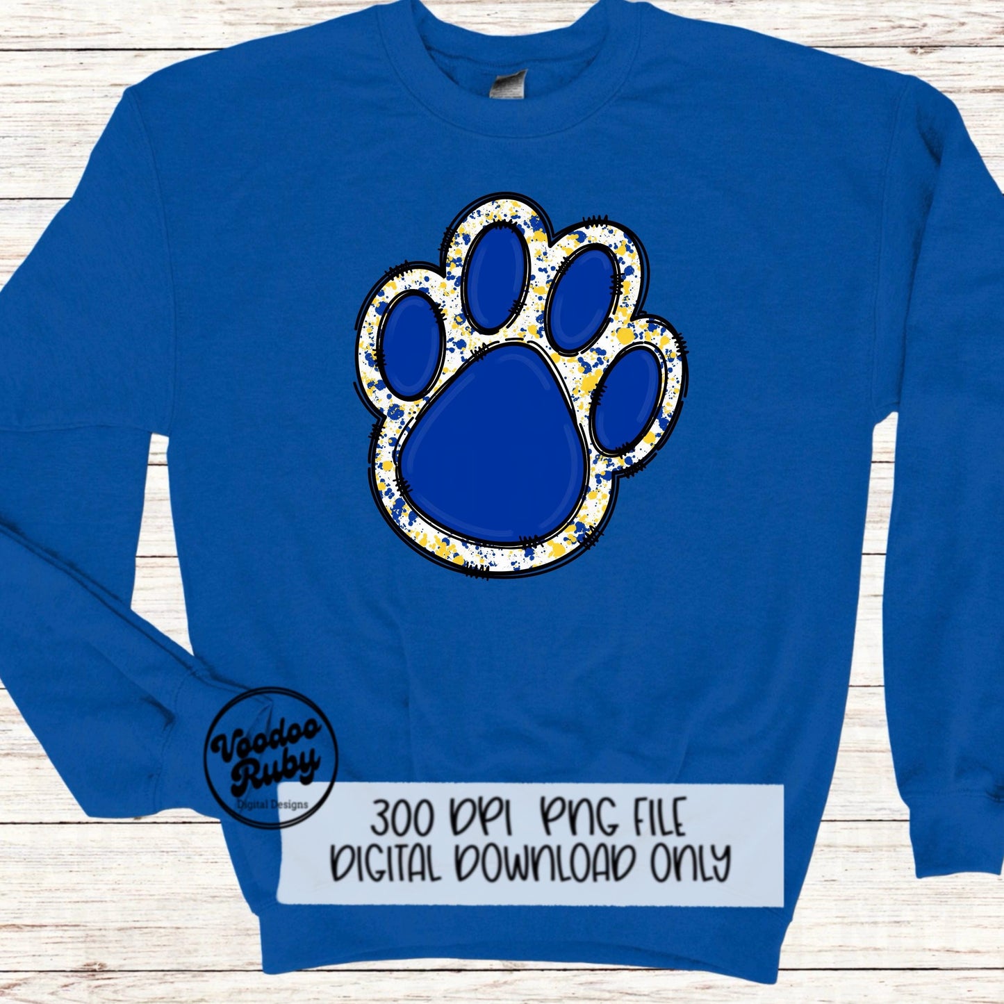 Blue Yellow Paw PNG Design Hand Drawn Digital Download PNG Sublimation Paw Print Doodle Clip Art DTF Printable