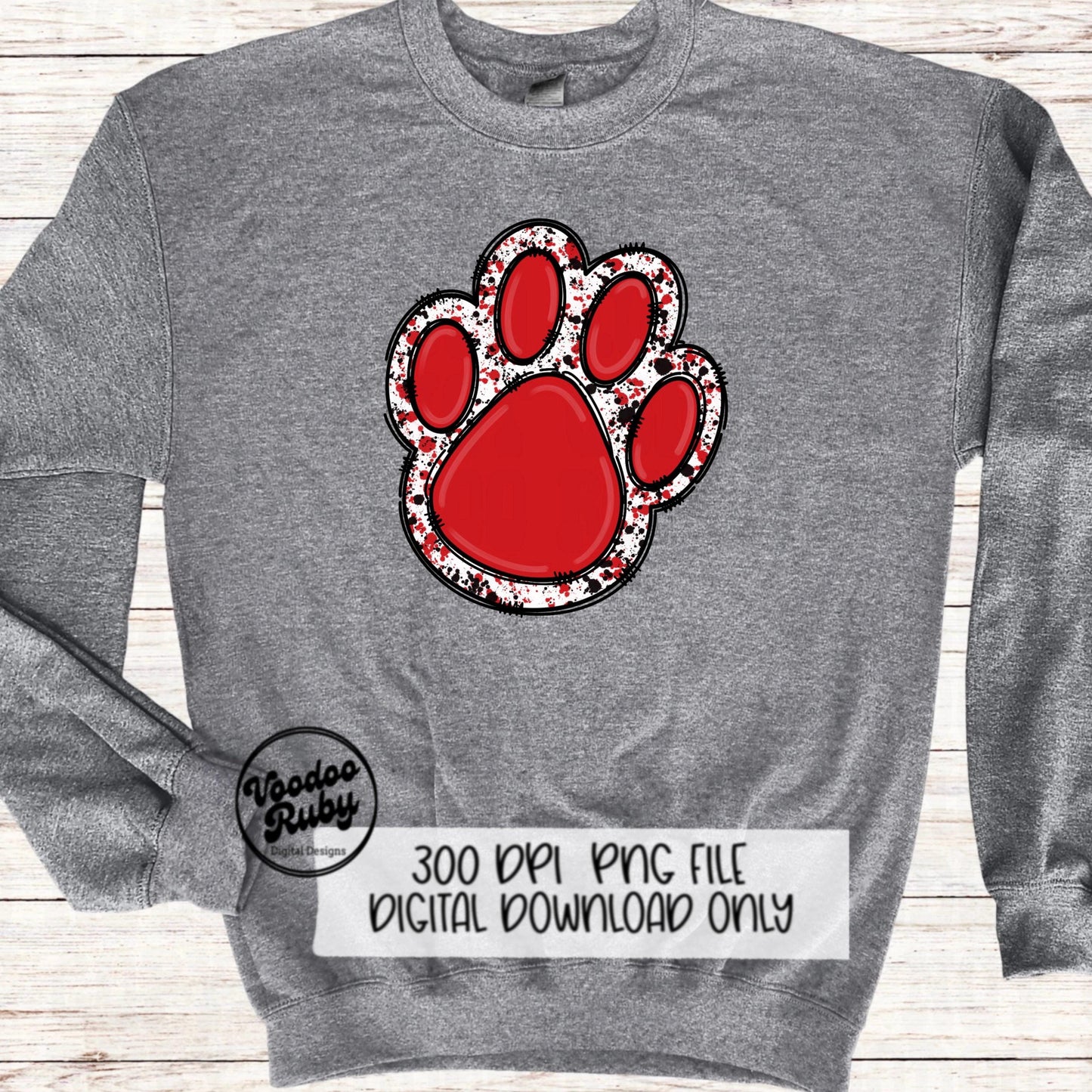 Red and Black Paw Print PNG Sublimation Design Hand Drawn Digital Download Doodle Paw Print Football Mascot DTF Printable Clip Art