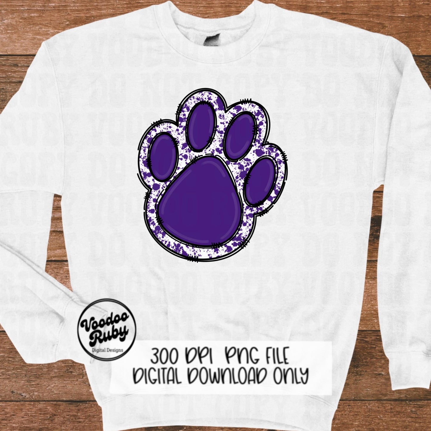 Purple Paw PNG Design Sublimation Hand Drawn Digital Download Purple Paw Mascot PNG Football DTF Printable Clip Art
